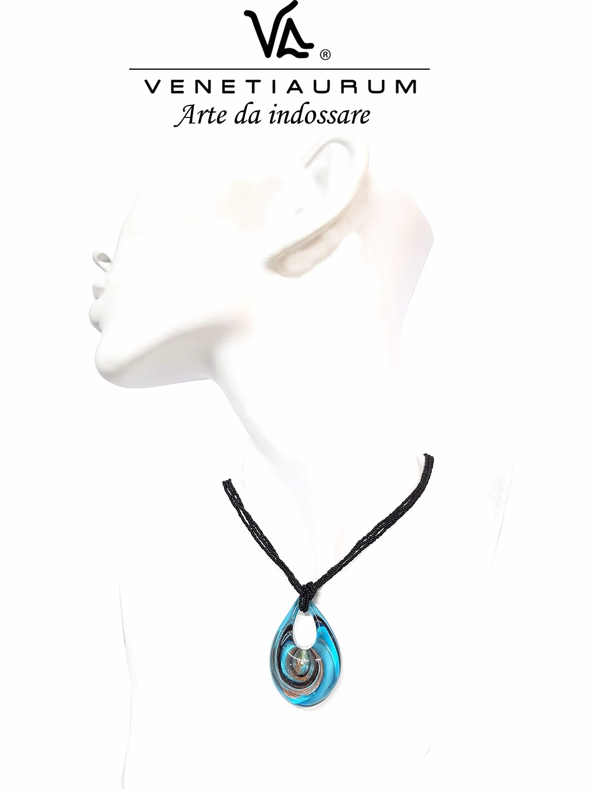 Collana Multifili Donna Pendente Vetro Murano Argento 925 Gioiello Made Italy Certificato