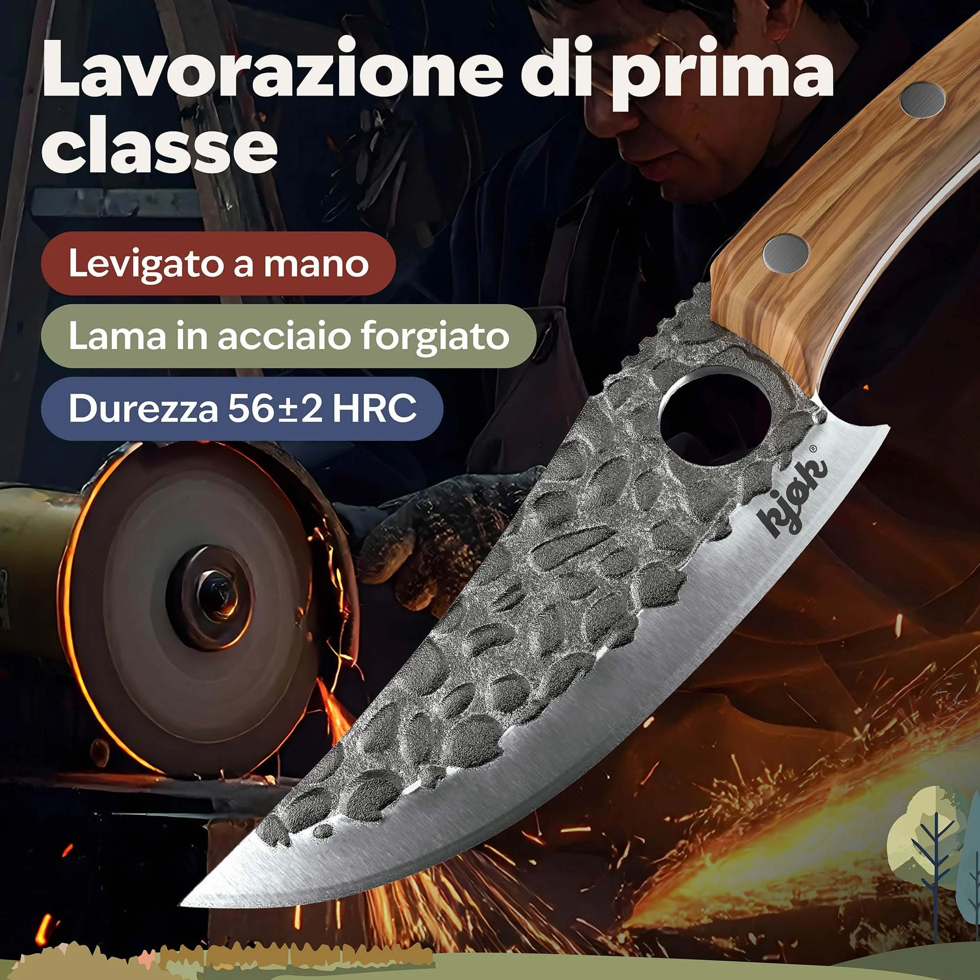 Coltello da cucina Premium kjøk 148 mm 56 HRC 15° manico legno d'ulivo stile giapponese