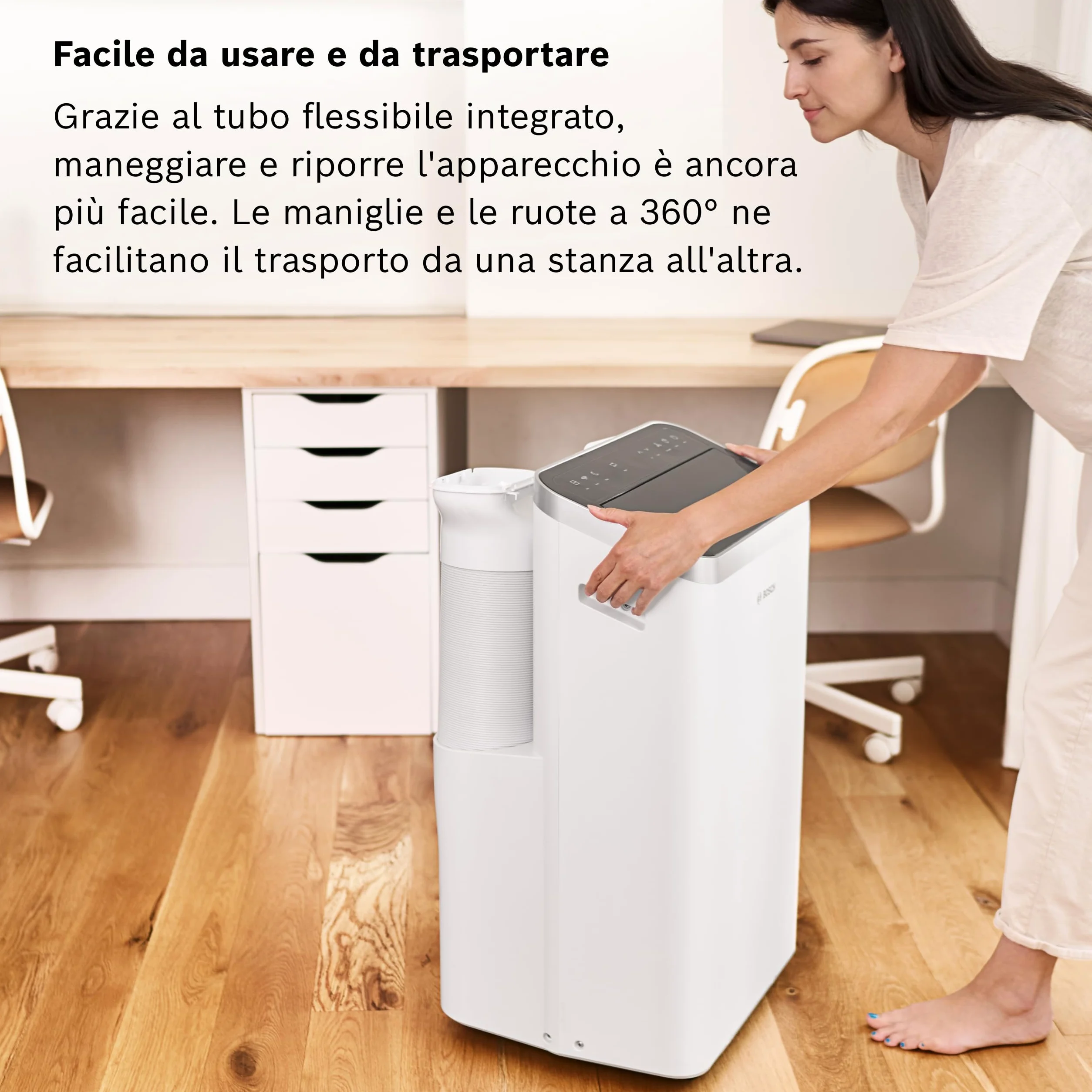 Bosch Cool 5100 Climatizzatore portatile - Climatizzatore 3 in 1, deumidificatore, ventilatore - 3,4 kW per ambienti fino a 46 m² - Con modalità Auto, Silent e Sleep