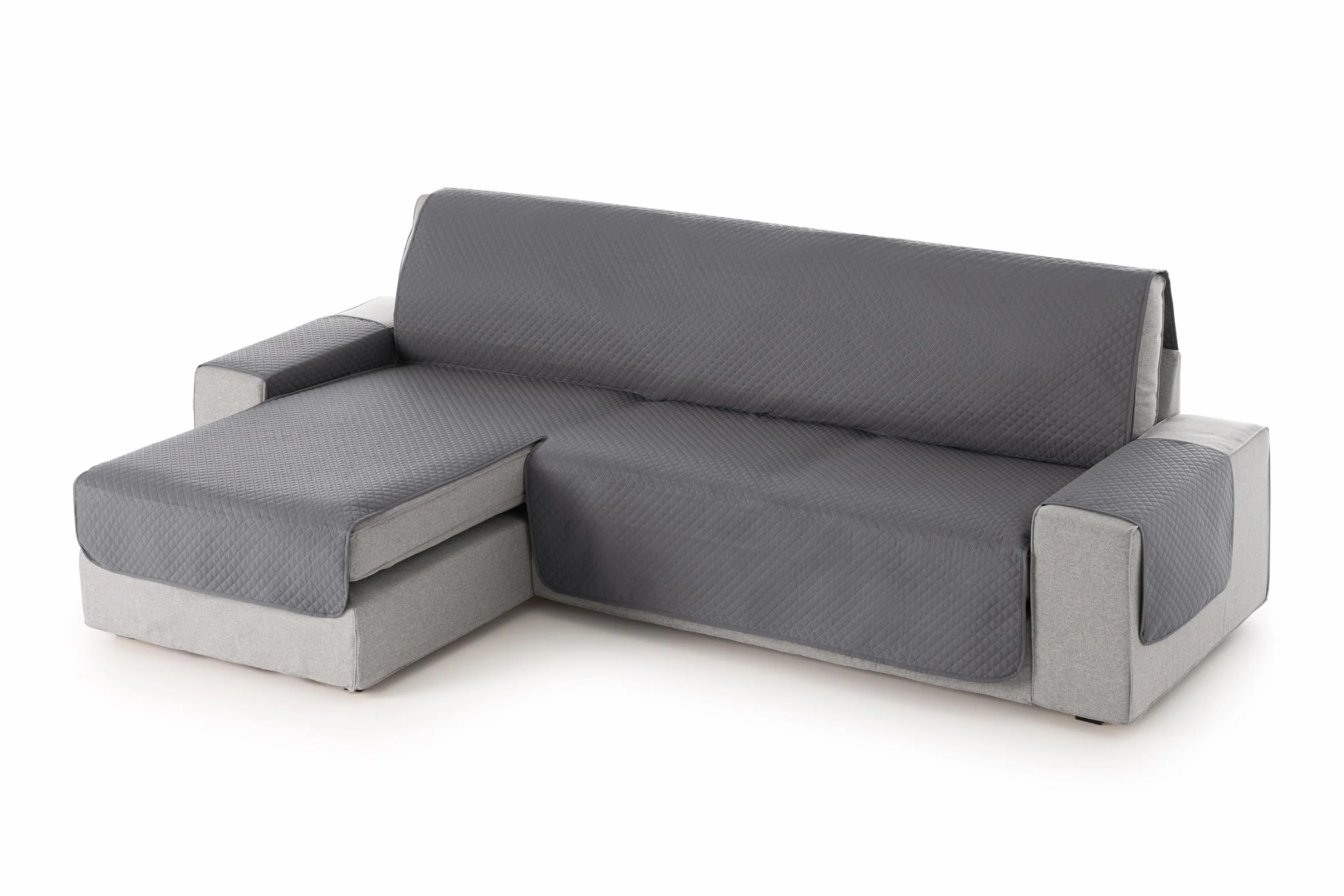 Copridivano 3 Posti con Penisola Sinistra Adele Trapuntato Reversibile Universale Gray 200 cm Antigraffio Antimacchia