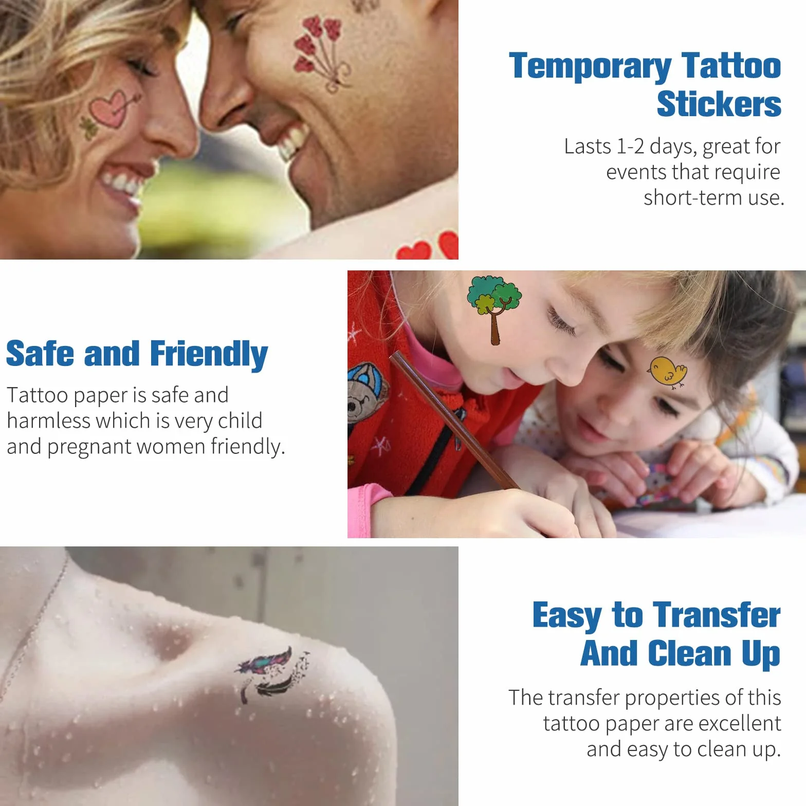 Carta del Tatuaggio per la Stampa, Carta Transfer Tatuaggio Temporaneo A4X5 fogli Trasparente Lamina per Tatuaggi Fai da Te per la Stampante a Getto D'inchiostro/Stampante Laser