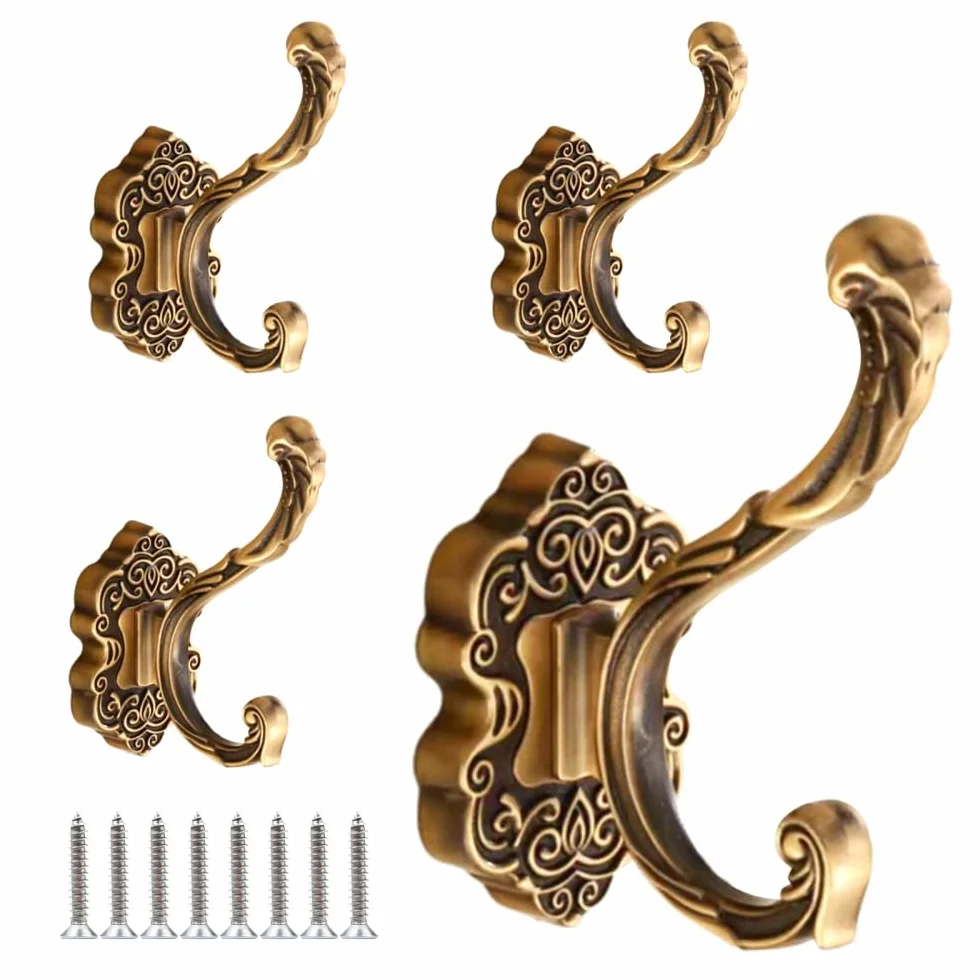 DONGKER Ganci Appendiabiti Vintage 4 Pezzi Gancio Metallo da Muro Doppi Resistenti con Viti