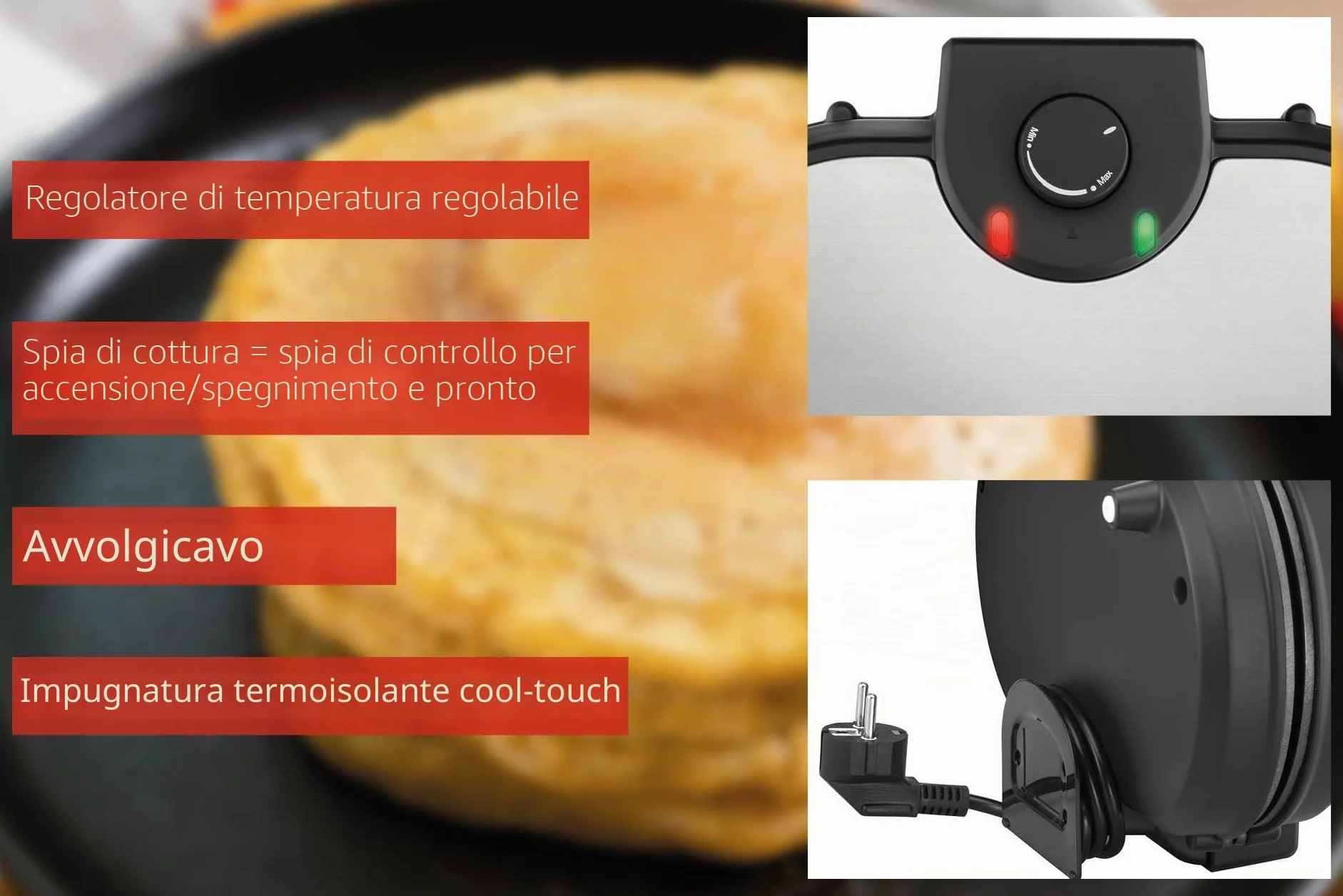 Unold Maker doppio per pancake americano 1000 Watt acciaio inox nero antiaderente