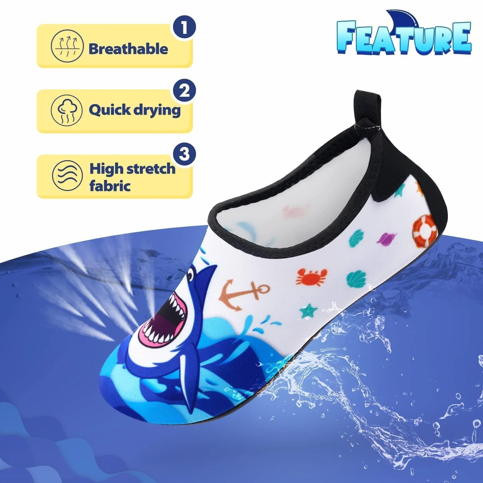Scarpe da Acqua per Bambini Scarpe da Nuoto Scarpe da Scoglio Ragazzo Mare Spiaggia Squalo