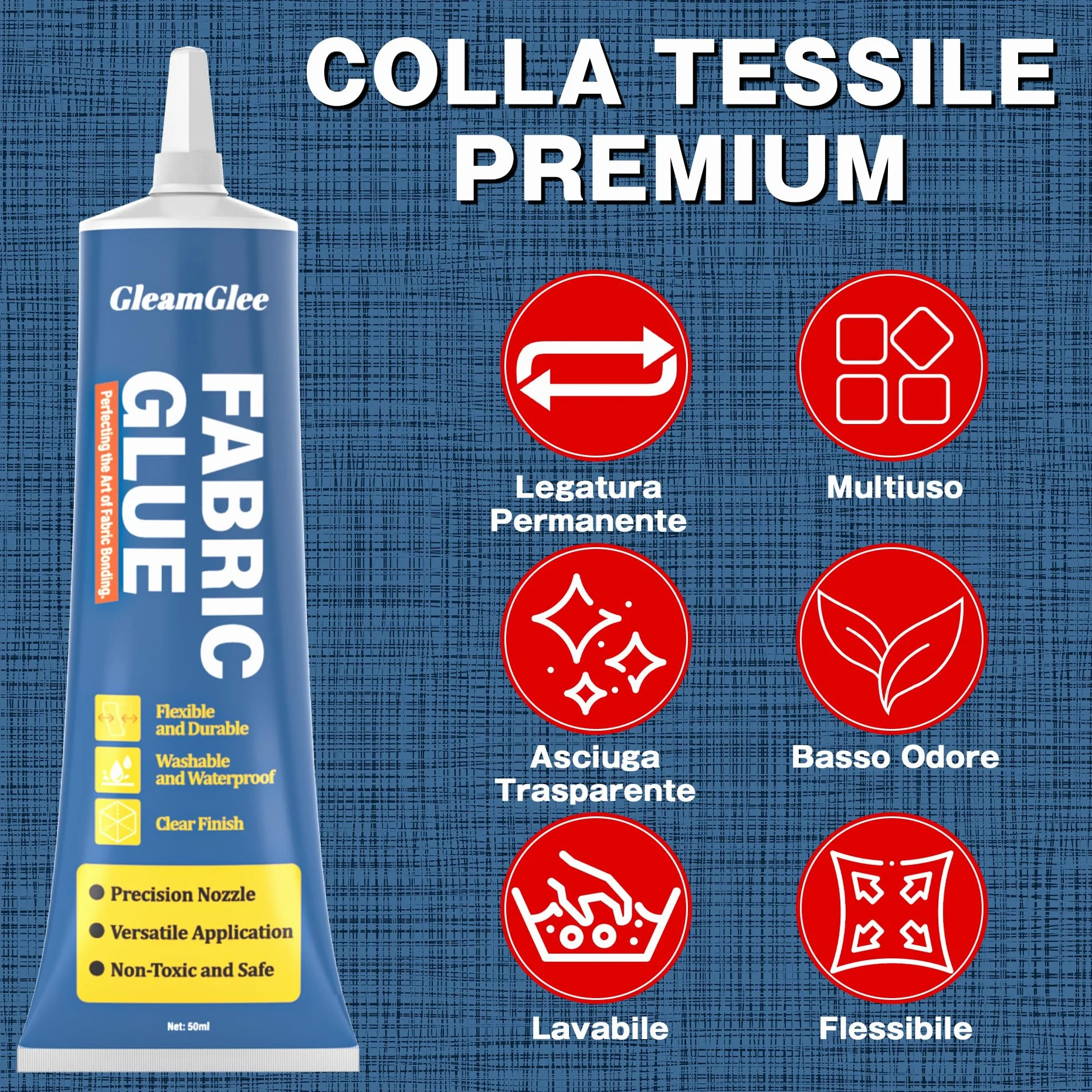 Colla per Tessuti 100 ml, Adesivo Tessile Extra Forte Permanente, Trasparente, Confezione da 2