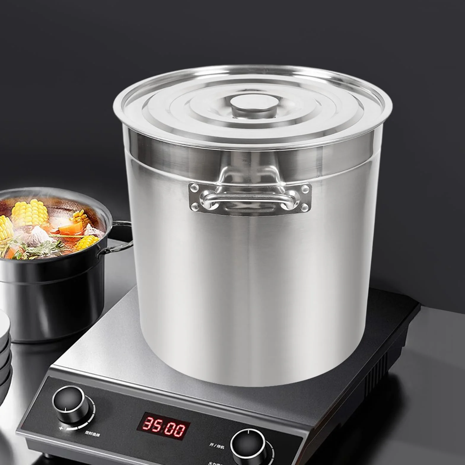 Pentola da 50 litri per gastronomia, in acciaio inox, con coperchio per fornelli a gas elettrici, a induzione