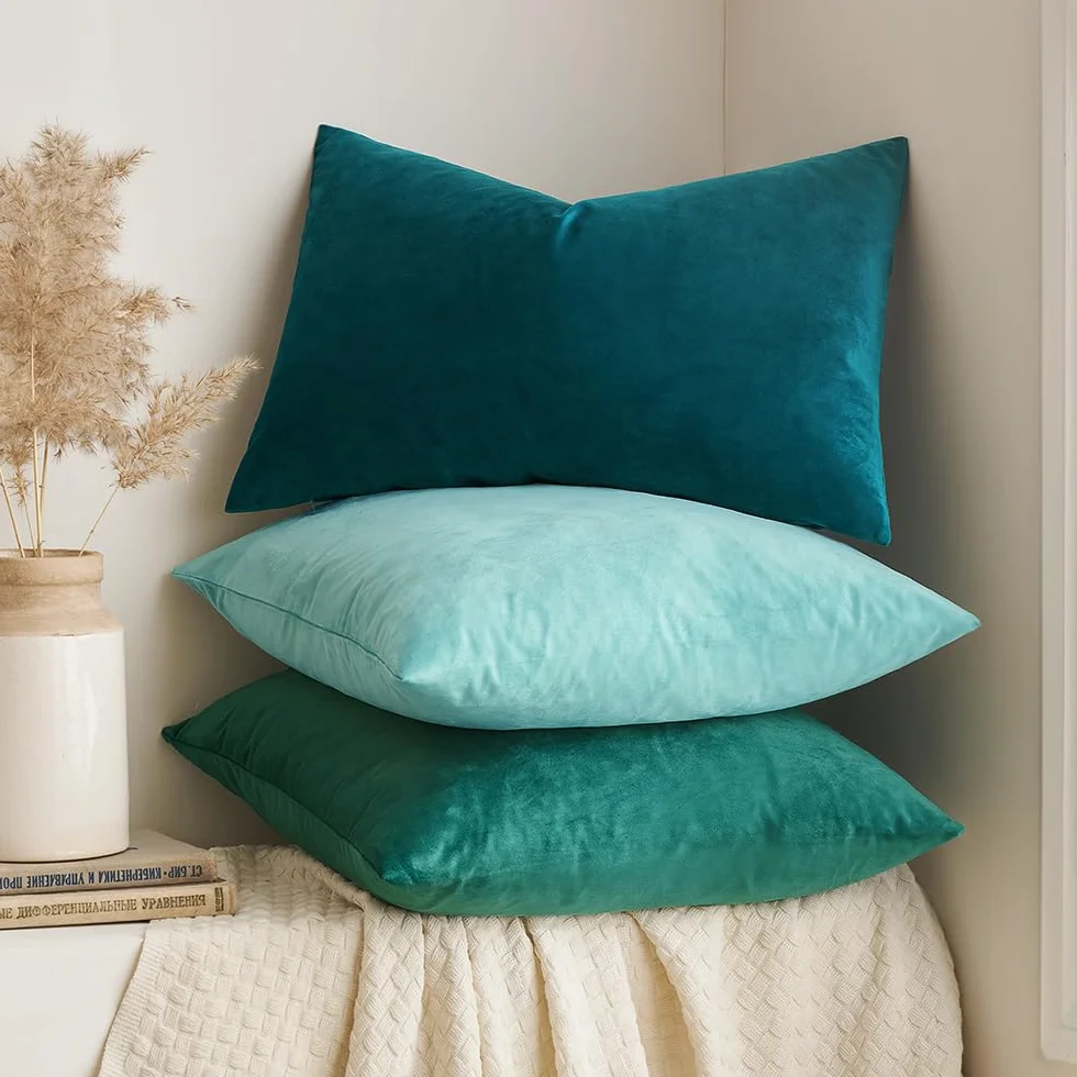 MIULEE Federe Cuscini in Velluto Decorativi 2 Pezzi 40x40 cm Blu Lago