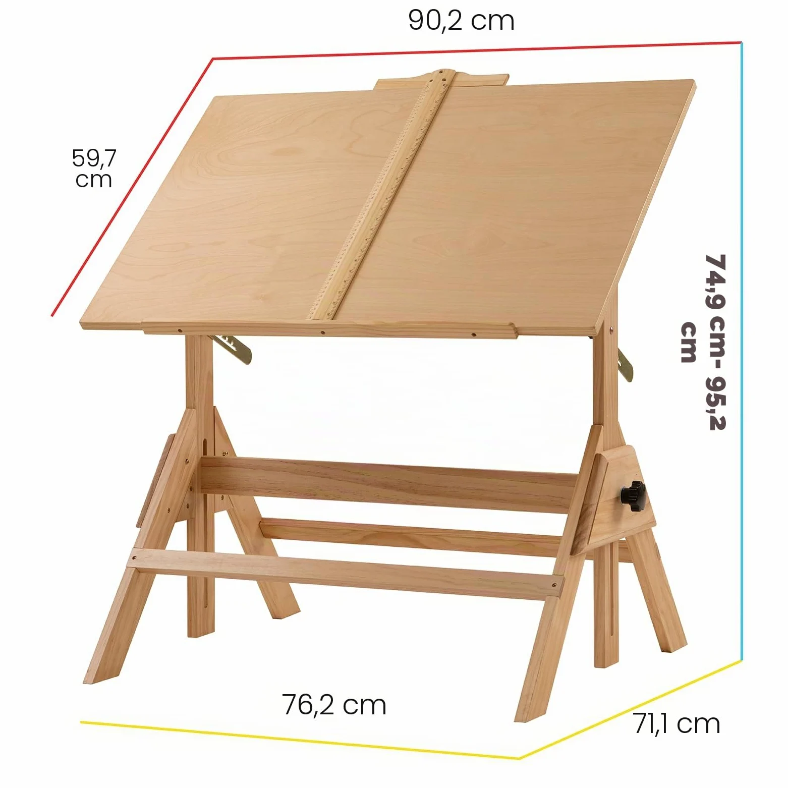 MEEDEN Tavolo da Disegno in Legno Massello, Scrivania da Disegno, Scrivania da Studio, Tavolo con Altezza Regolabile e Piano Inclinabile per Opere D'arte, Grafica, Lettura