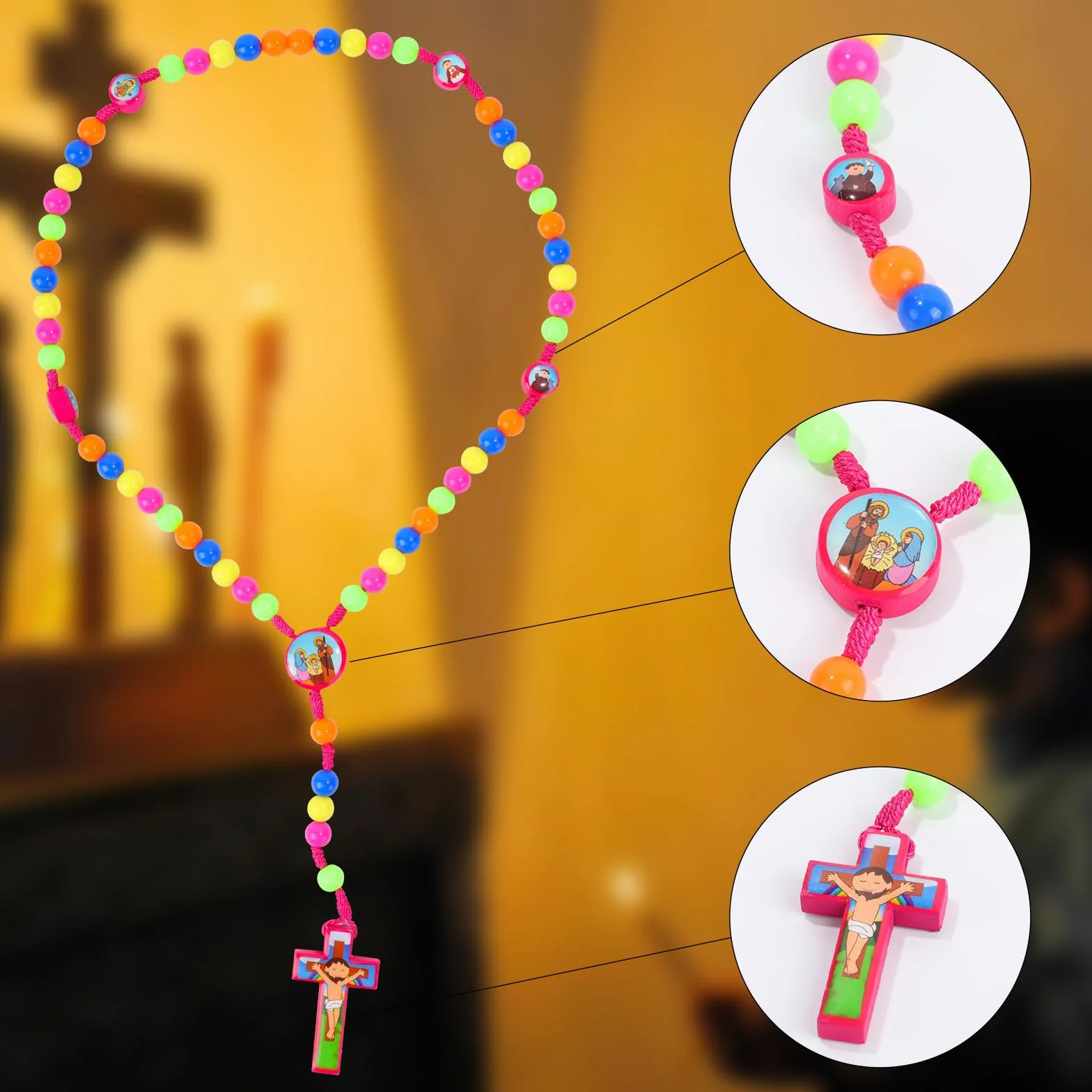 Risipu Rosario con perline colorate, rosario per imparare a pregare, per bambini, con sacchetto regalo in velluto, regalo per Natale, Pasqua e battesimo cattolico