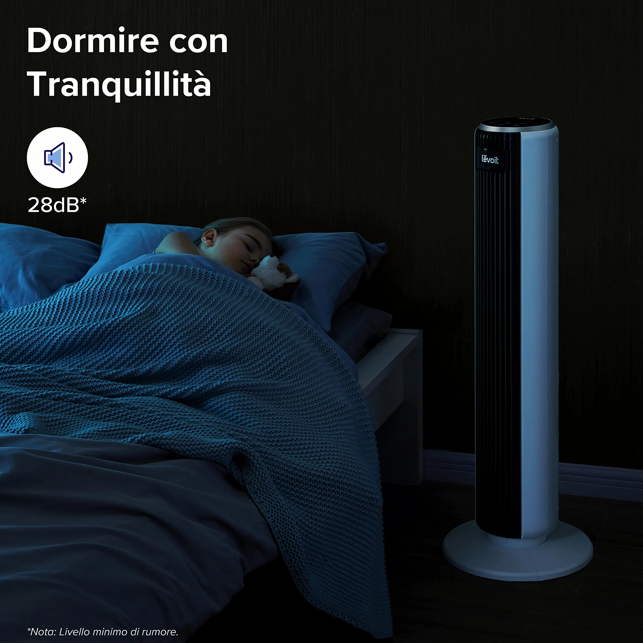 LEVOIT Ventilatore a Torre con Telecomando 92CM, Serie Classica| 92 cm, Ventola di Raffreddamento Silenziosa 28 dB, 3 Modalità, 5 Velocità, Oscillazione 90° Timer 12H, Display LED, 39W,Bianco Classico