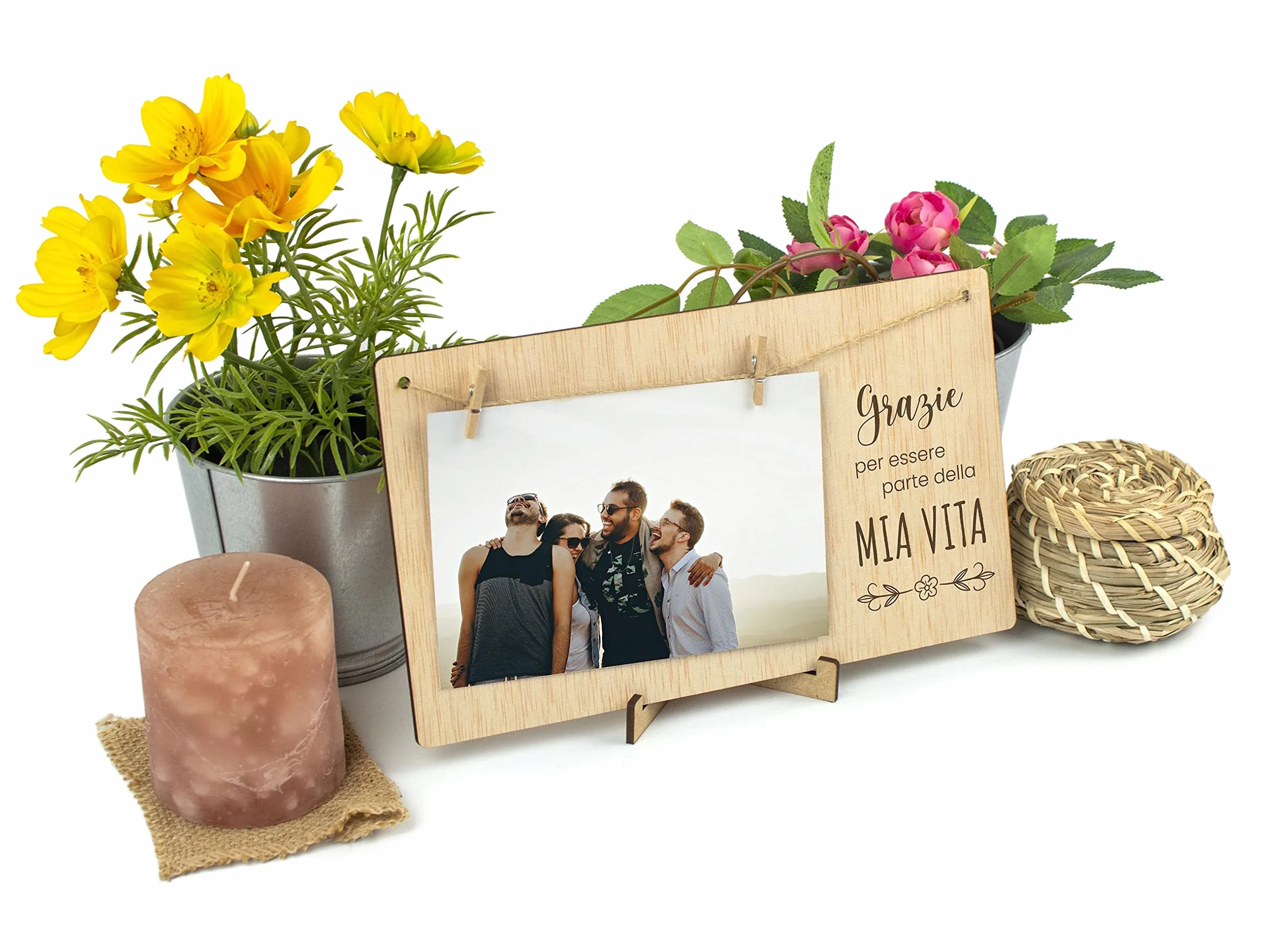 CONTRAXT Portafoto con clip in legno, regalo cornice foto tavolo parete