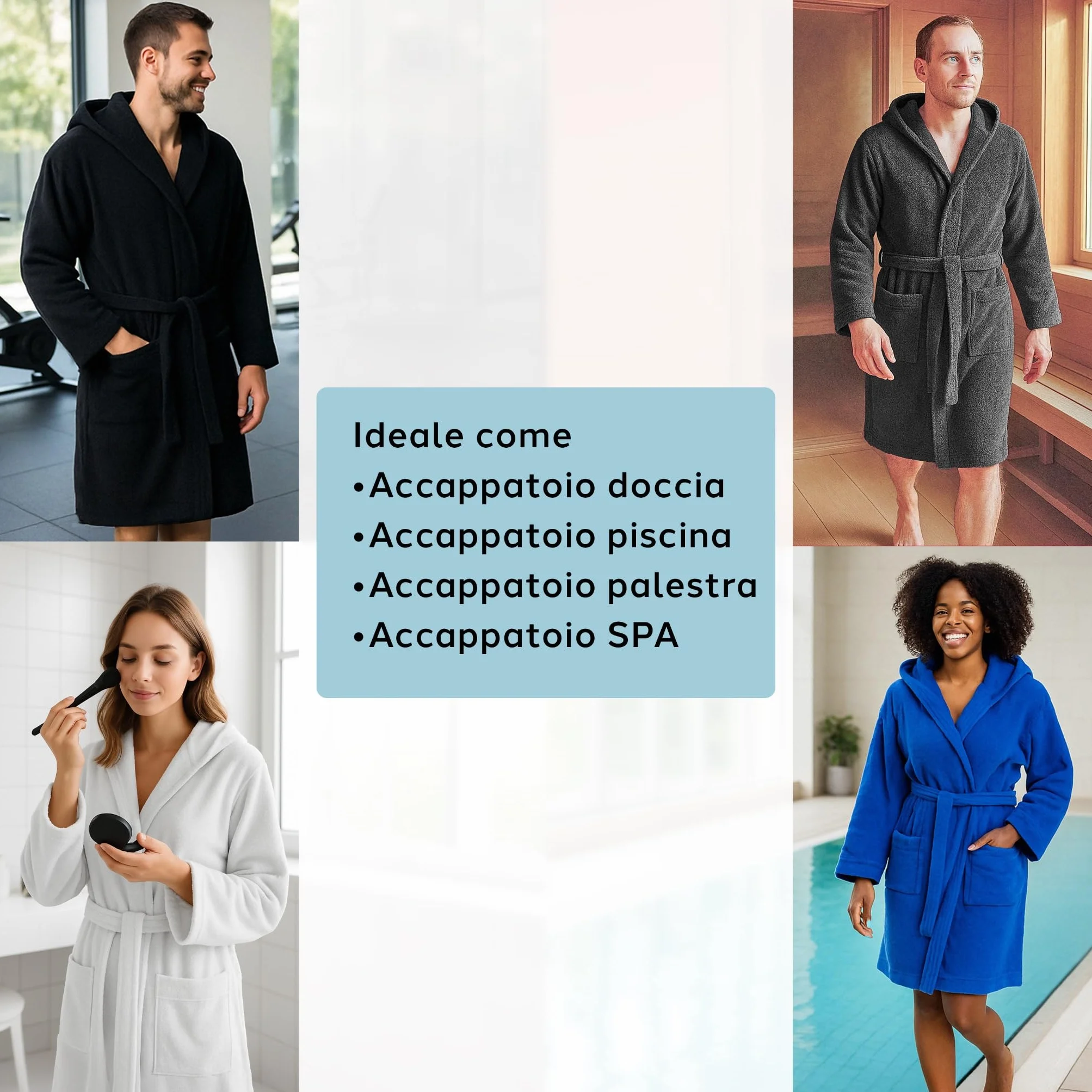 Caleffi - Accappatoio Uomo - Accappatoio Donna in Spugna di Cotone - Accappatoio Uomo Spugna Con Cappuccio - Accappatoio Piscina Palestra - Morbido e Assorbente, Asciugatura Rapida
