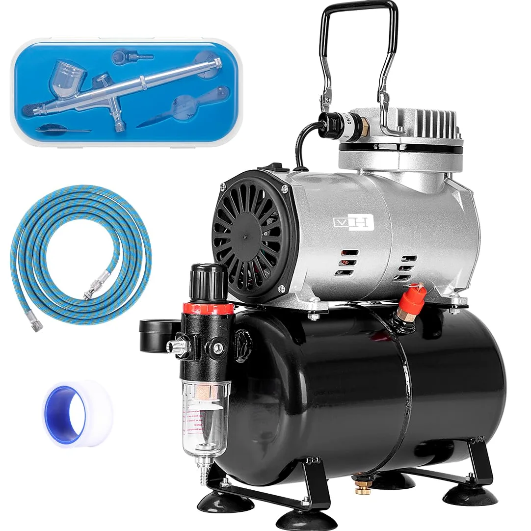 VIVOHOME Professionale Compressore Aerografo con Doppia Azione 1/5HP Compressore Aerografo con Serbatoio Aria 3L per la Decorazione di Torte il Trucco e l'artigianato il Design Delle Unghie