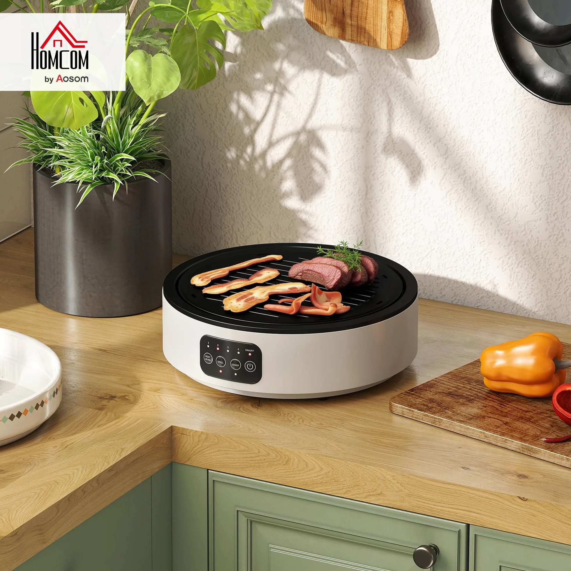 HOMCOM Piastra Elettrica a Infrarossi Portatile 2000W 2 in 1 Vetroceramica 4 Livelli Potenza Ø30cm