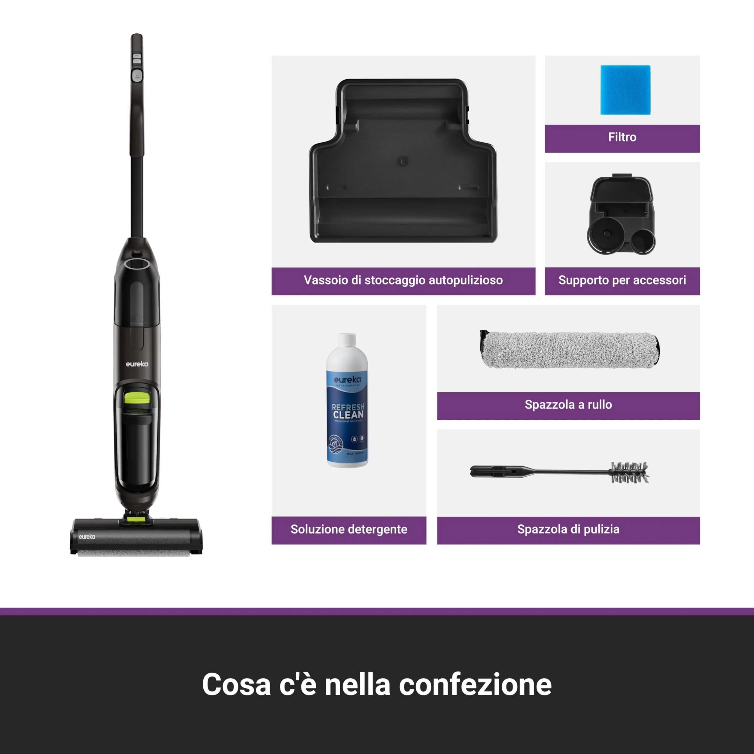 EUREKA NEW400 Lavapavimenti Senza Fili, Aspira e Lava in un Passaggio, 3,95kg Ultraleggero, Autopropulsione, 600ml+400ml Doppio Serbatoio, Batteria 2500mAh×6, Pavimento Asciutto 90%