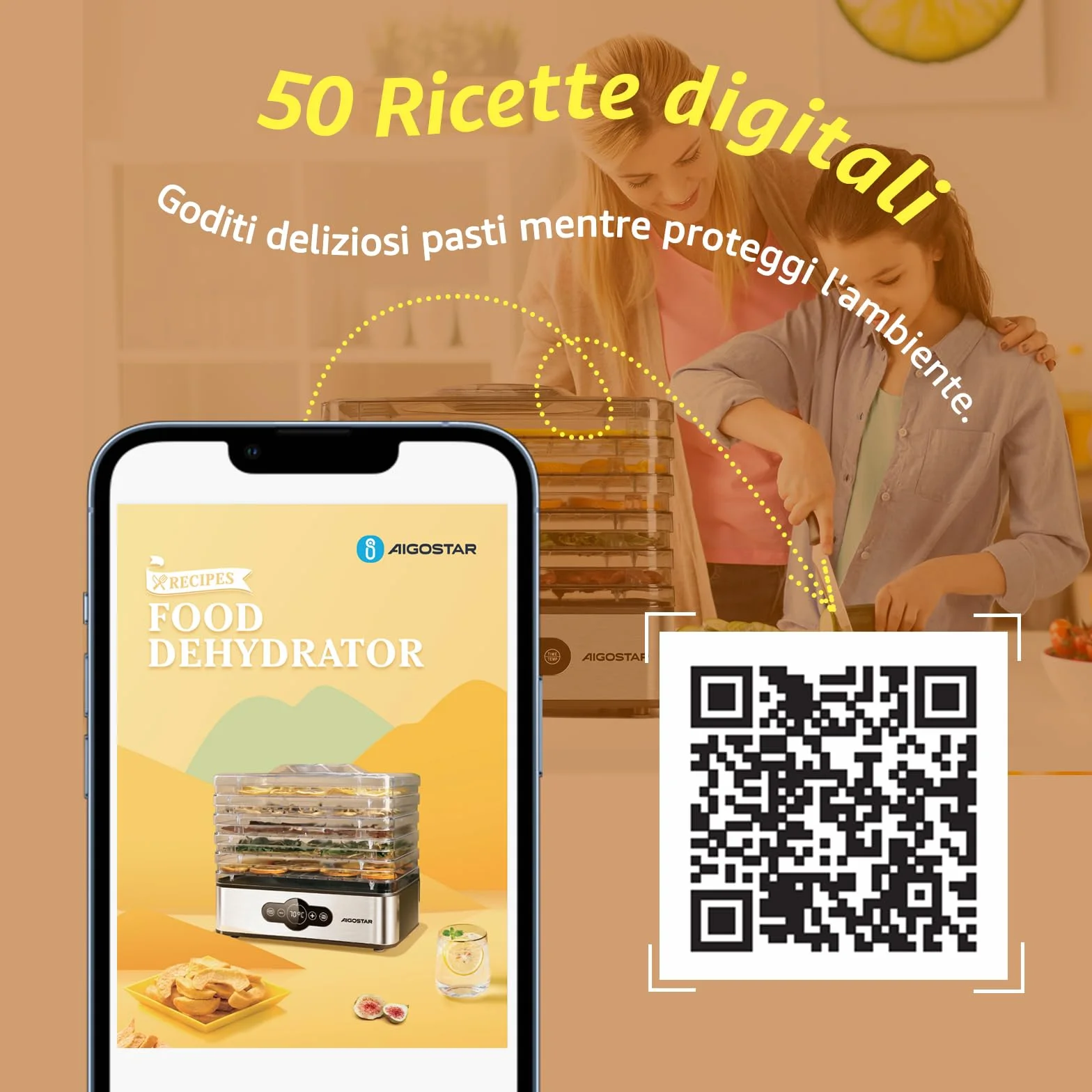 Aigostar Crispy - Essiccatore alimentare, 240W, 5 vassoi, essiccatura automatica, ottimo per frutta, carne, verdura ecc. controlli digitali, impostazione manuale di tempo e temperatura. Senza BPA.