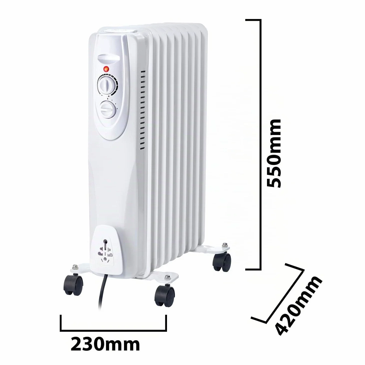 Velamp Radiatore ad Olio 9 elementi 2000 W – riscaldamento silenzioso e uniforme, 9 lamelle efficienti, termostato regolabile, ruote trasportabili