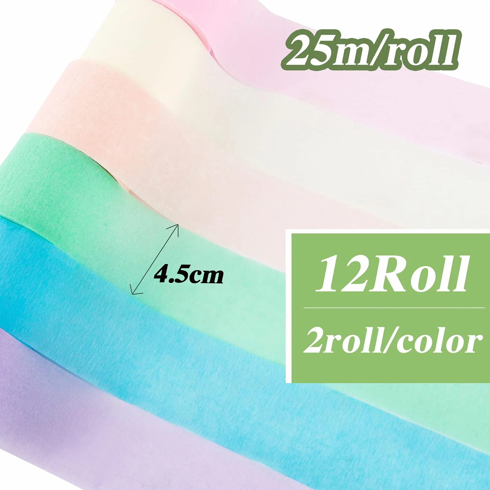 BETESSIN Carta Crespa Colorata 12 Rotoli 25m x 45mm 6 Colori per Fiori Artigianato