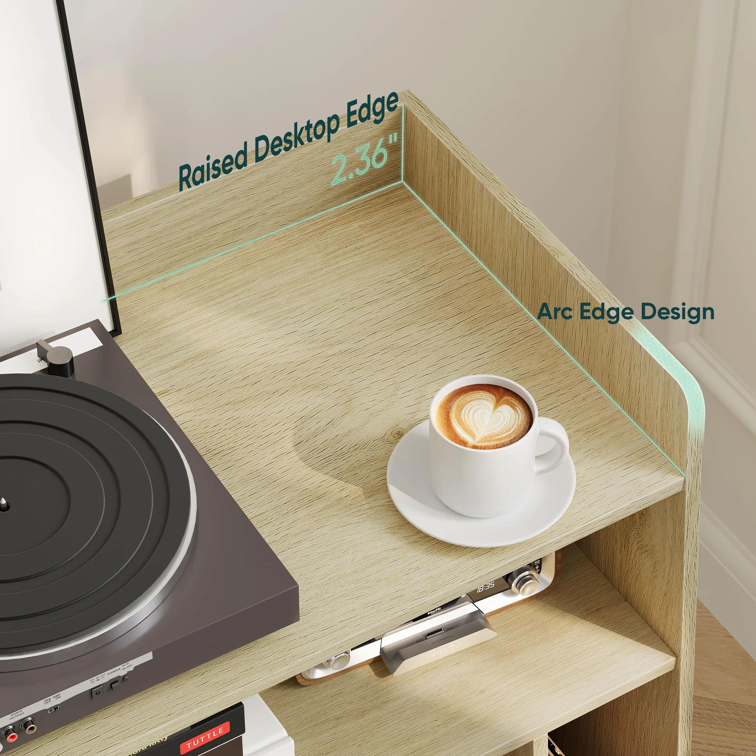 Semiocthome Giradischi con funzione di conservazione in vinile, supporto per dischi con ante in rattan e gambe in legno massello, adatto per giradischi. (grande)