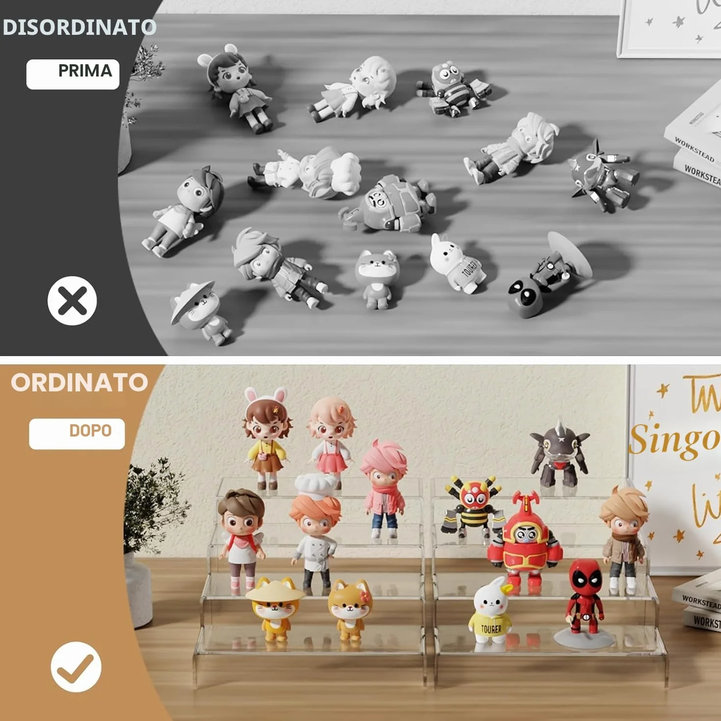 KAHEIGN 8 Pezzi Alzate Grandi in Acrilico, 2 Sets 4 Ripiani Mensola Trasparente per Espositori Supporto da Tavolo per Profumi Cupcake Figure Dessert Cibo Cosmetici Lozione Crema Gioielli
