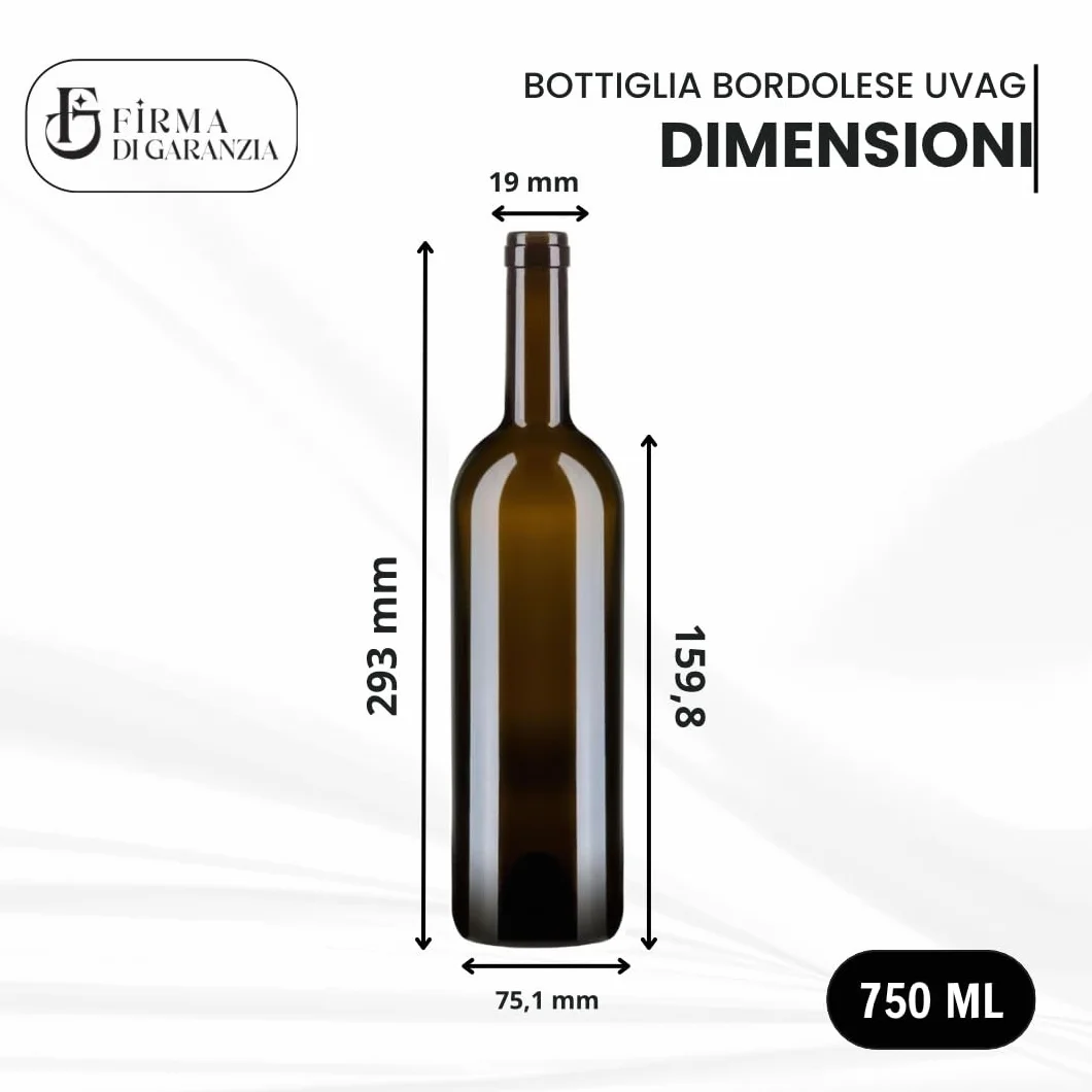 Bottiglia Vino Bordolese in Vetro Duro Vuota Made in Italy 20 PZ
