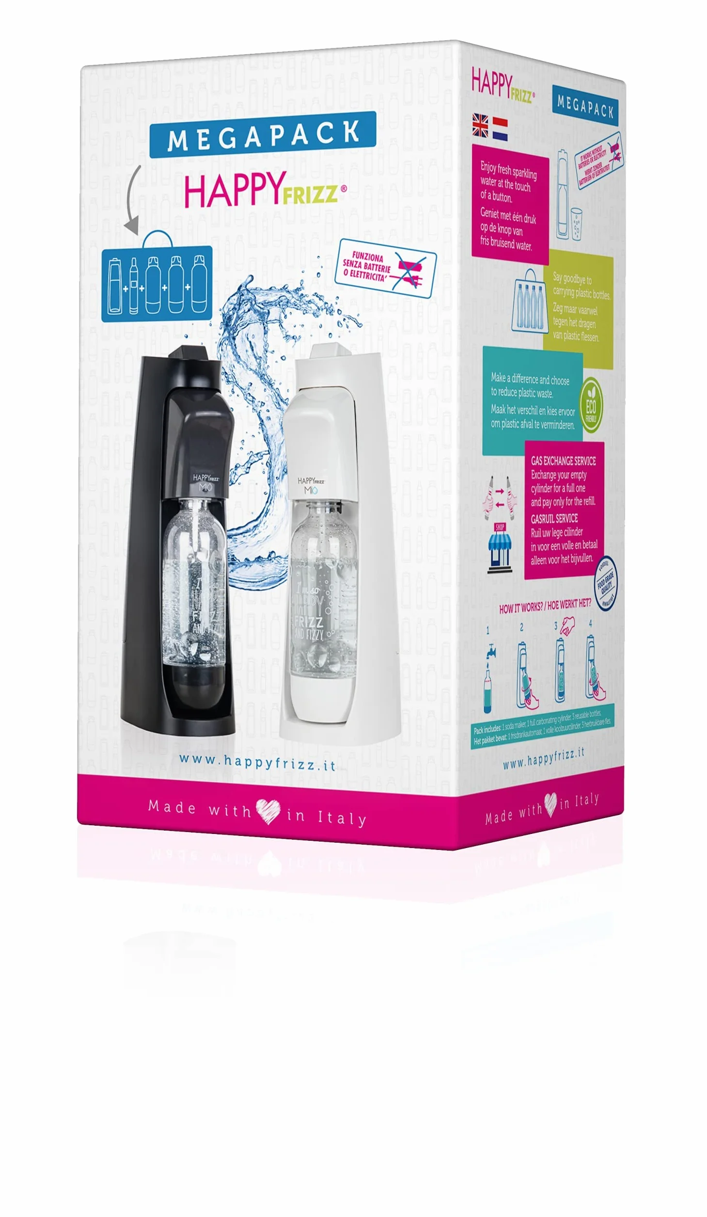 Happy Frizz GASATORE Mio Bianco Opaco - MEGAPACK - (gasatore + 3 Bottiglie Bianche)