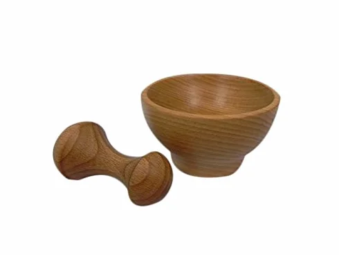 Set di mortaio in legno di faggio 10,5 cm x 6 cm per spezie e germogli