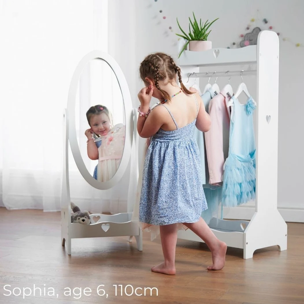 Haus Projekt Specchio da Toilette in Legno Bianco per Bambini, Mobili da Camera da Letto per Bambini Fatti a Mano, Girl's Free Standing Full Length Mirror