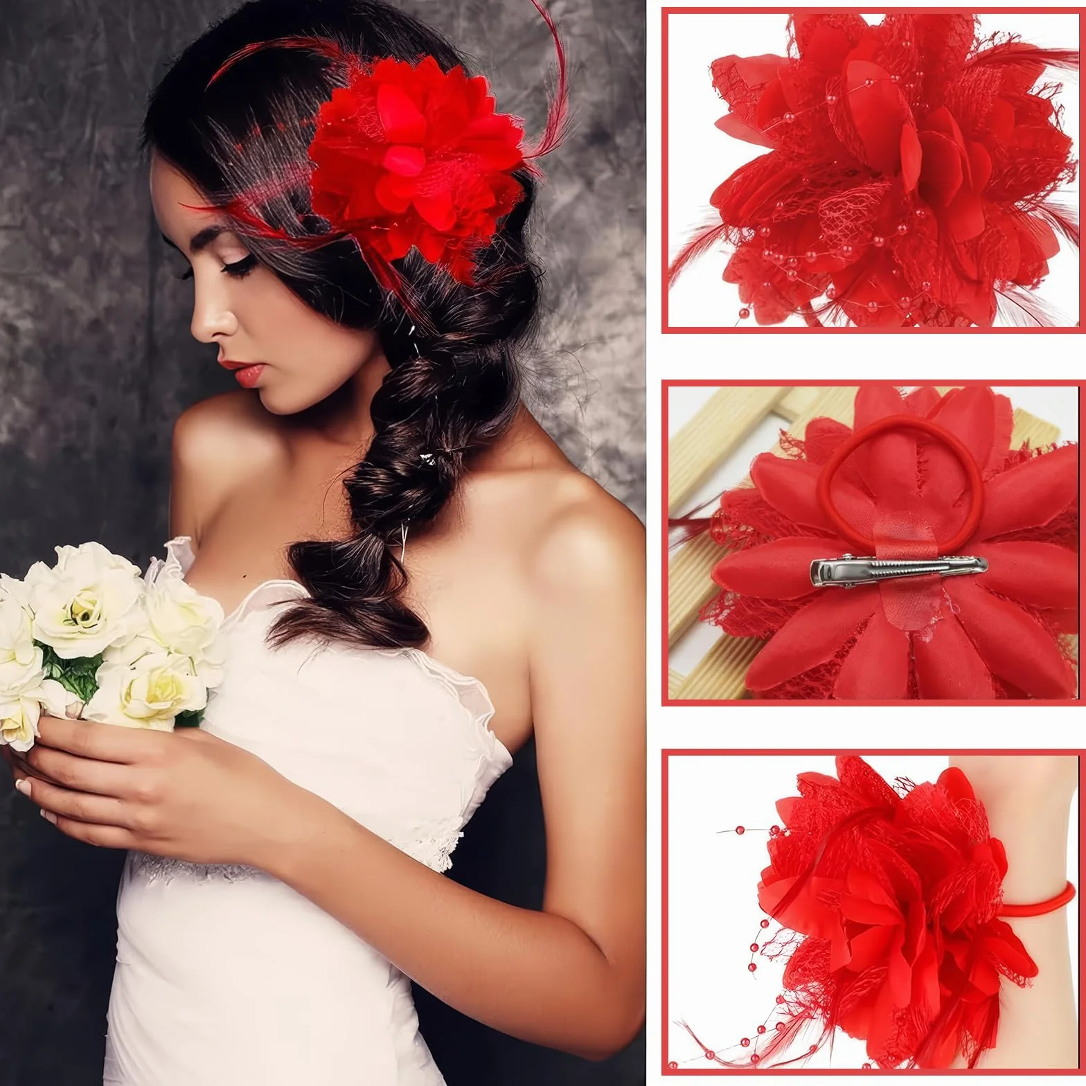 Fiore Spilla Testa Ornamento, Sposa Donne, Rosa Fiore Accessori per Capelli, Clip di Capelli da Sposa, Ballerina di Flamenco, Flamenco Vestito