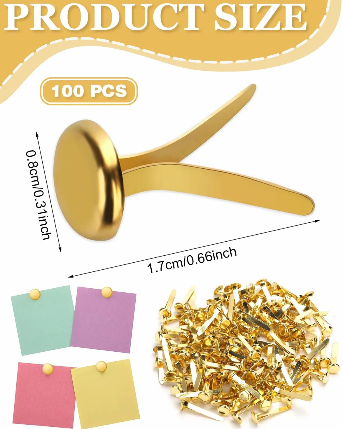 100 Pezzi Brads Metallo Colorati per Scrapbooking Fai da Te (Oro)