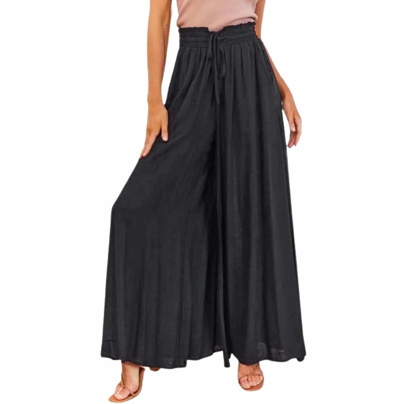 Gonna Pantalone Donna A Gamba Larga Pantaloni Donna Estivi Casual Elastica Vita Alta Larghi Leggeri Pantalone Boho Eleganti Gamba Larga Pantaloni Palazzo Da Spiaggia Con Coulisse Pants Con Tasche