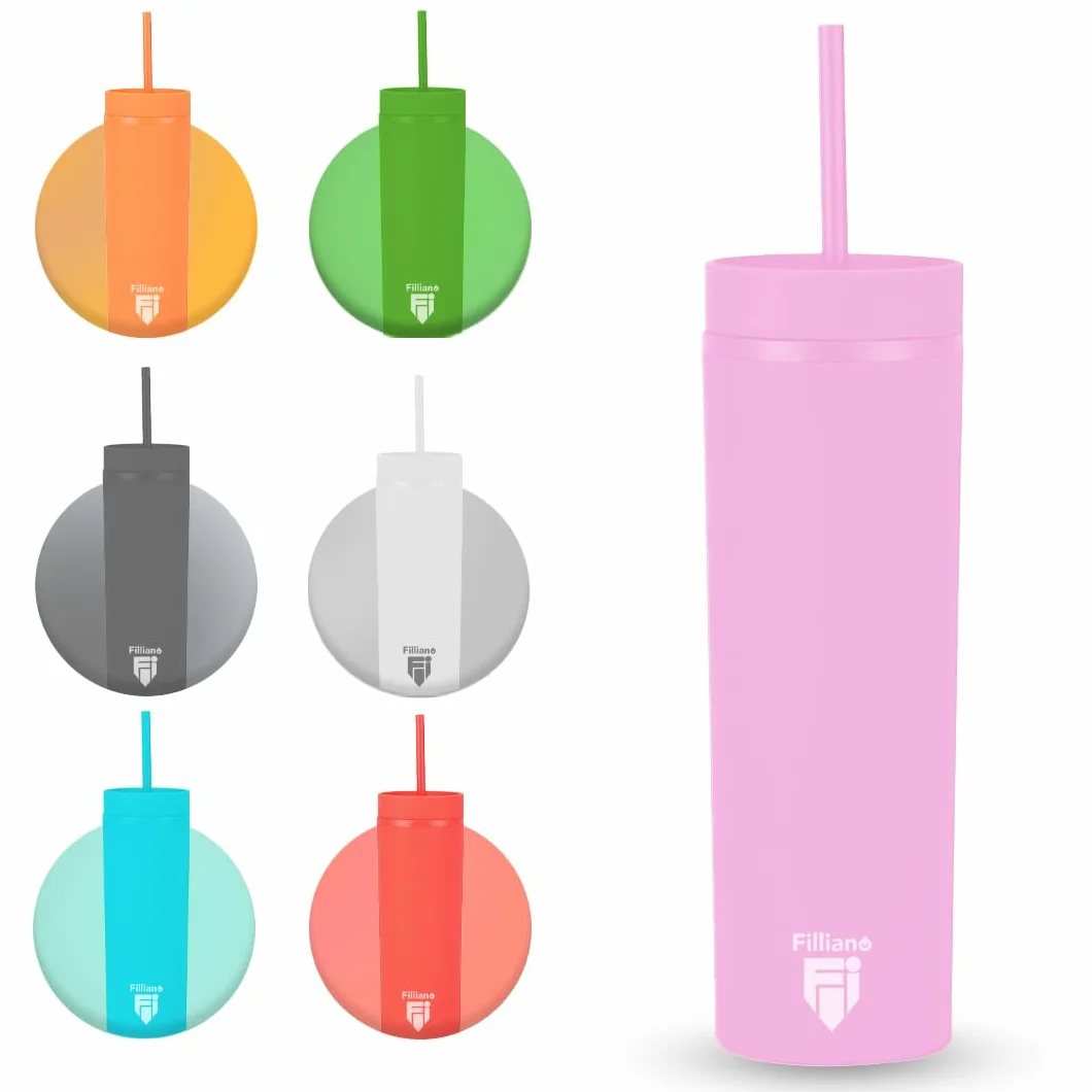 Bicchiere con cannuccia a doppia parete 473ml/16oz Tumbler in acrilico per bevande (Rosa)