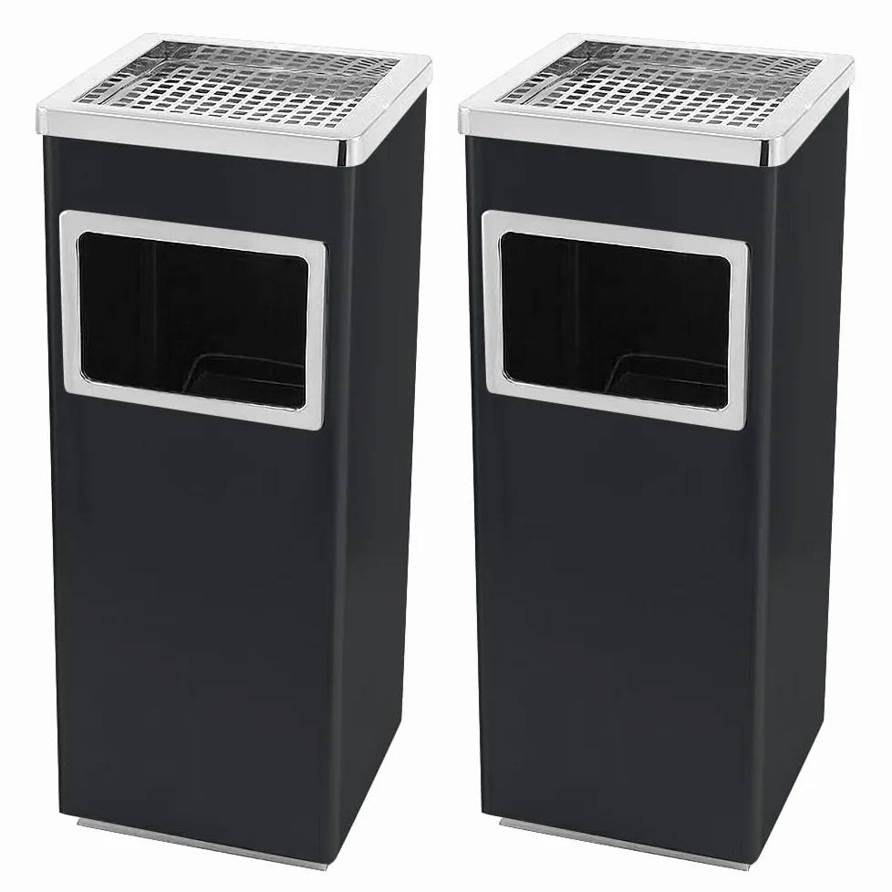 HUOLE Pattumiera con Posacenere Acciaio Inox Contenitore Cestino Design Elegante Funzionale Raffinato Inserti Rimovibili Robusto Capacità - Nero (2pz) 30 * 24 * 60 cm - 48 l