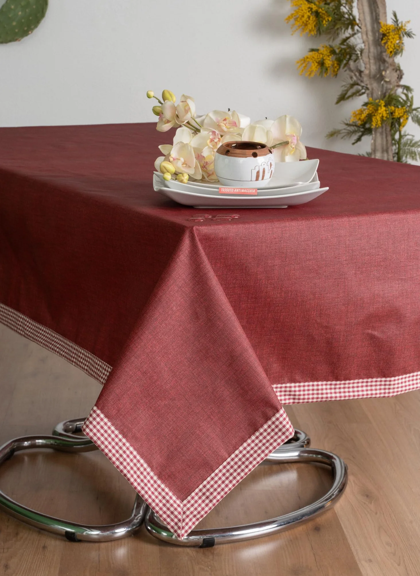 ESSE HOME -Tovaglia Copritavolo Antimacchia - Tessuto Misto Cotone Idrorepellente Resinato - Cinzia 0136 (Bordò, 140x270)