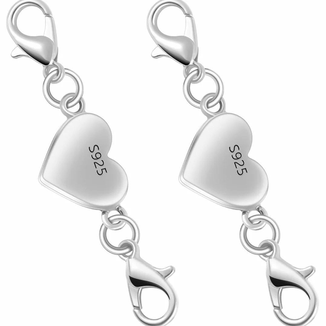 2 Pezzi Ganci per Braccialetti, Gancetti per Collane, Chiusure per Collane Magnetici, Chiusura Magnetica a Forma di Cuore in Argento Sterling 925, Accessori per la Creazione di Gioielli Fai da Te