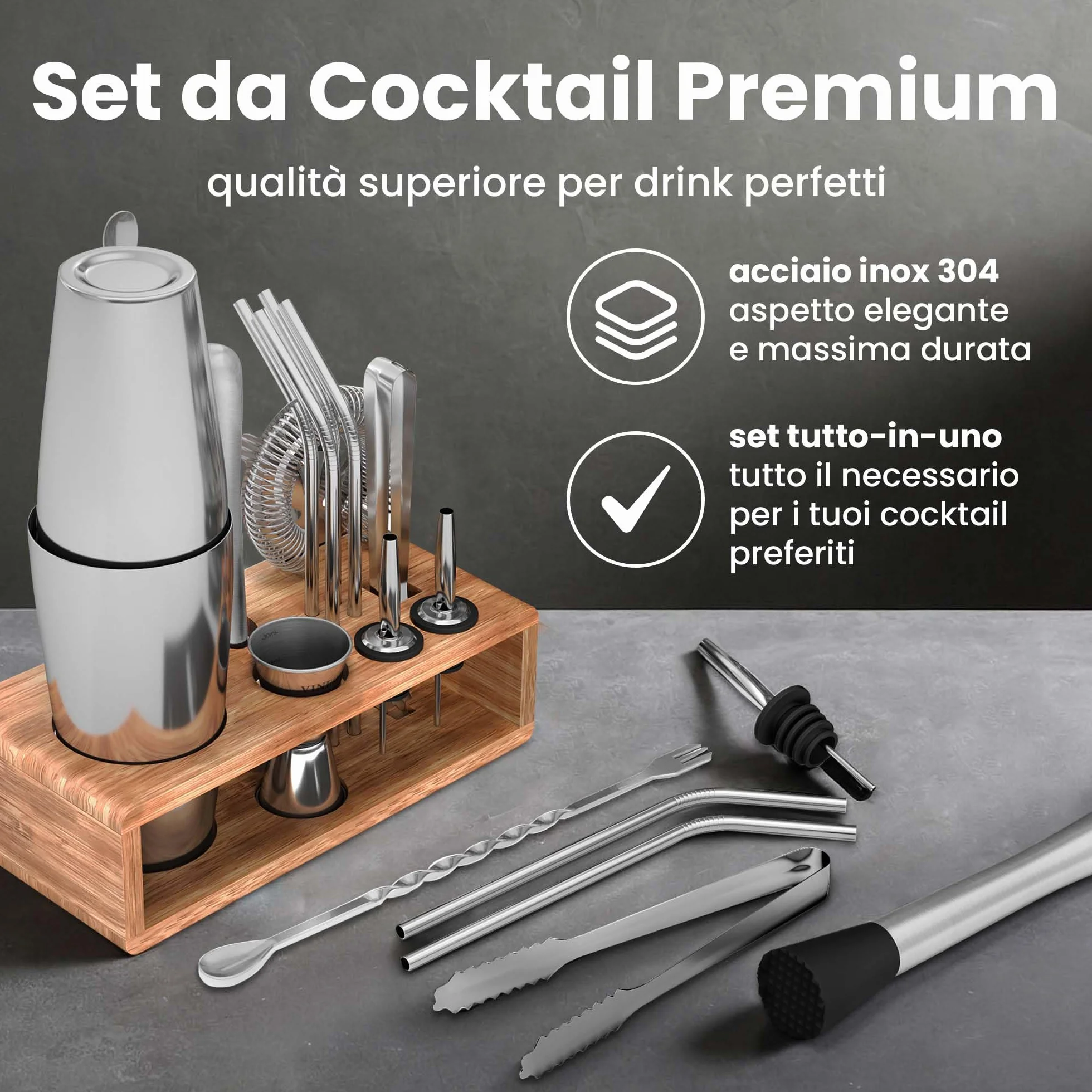 Professionale Boston Shaker Cocktail Set con Soporte Acciaio Premium per Mojito Martini Gin Long Drink