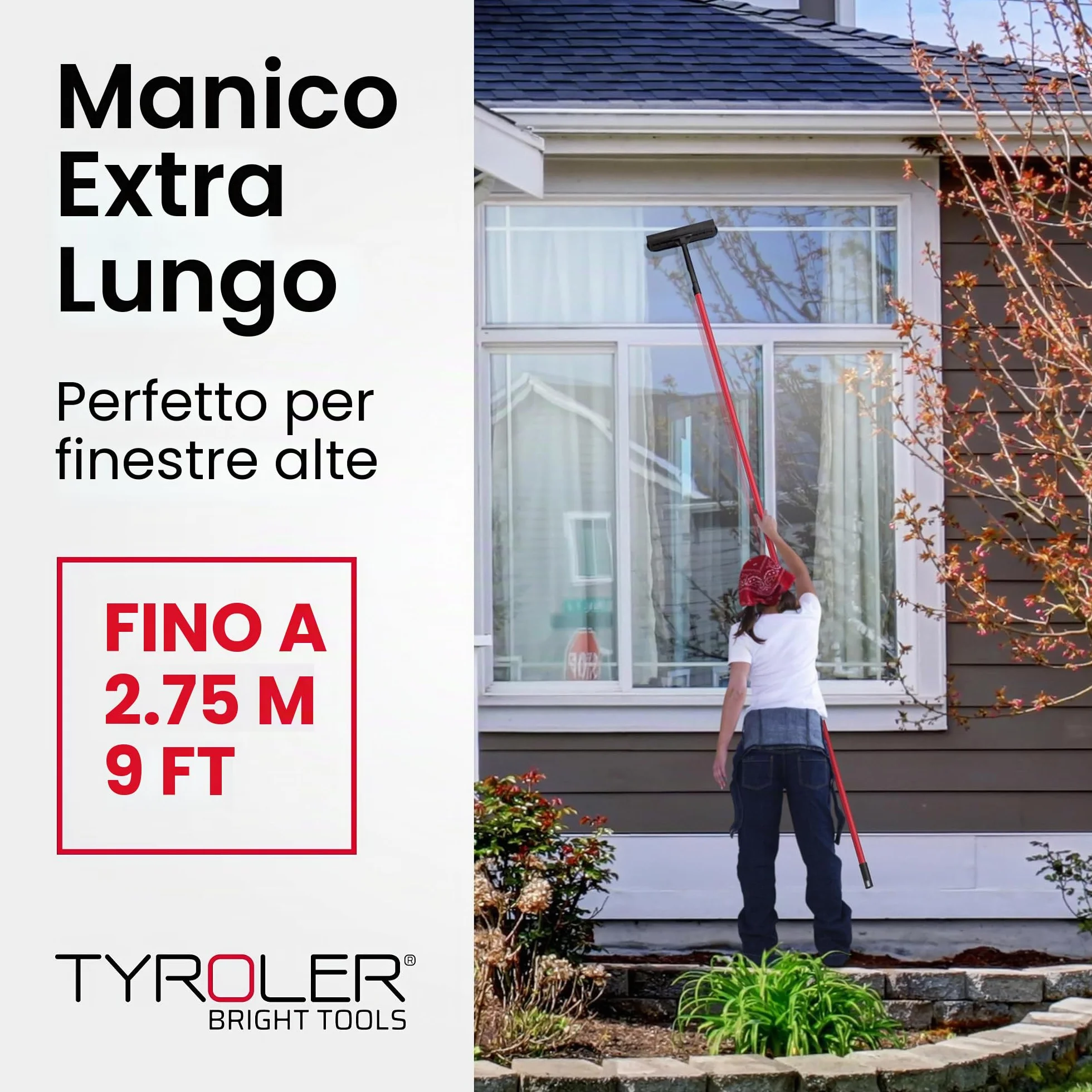 Tyroler Lavavetri Telescopico Professionale 2-in-1 | Bastone Telescopico per Pulizia Vetri Finestre 30-280cm | Tergivetro in Gomma 100% | Durata e Protezione Superiori Pulisci Vetri Telescopicos