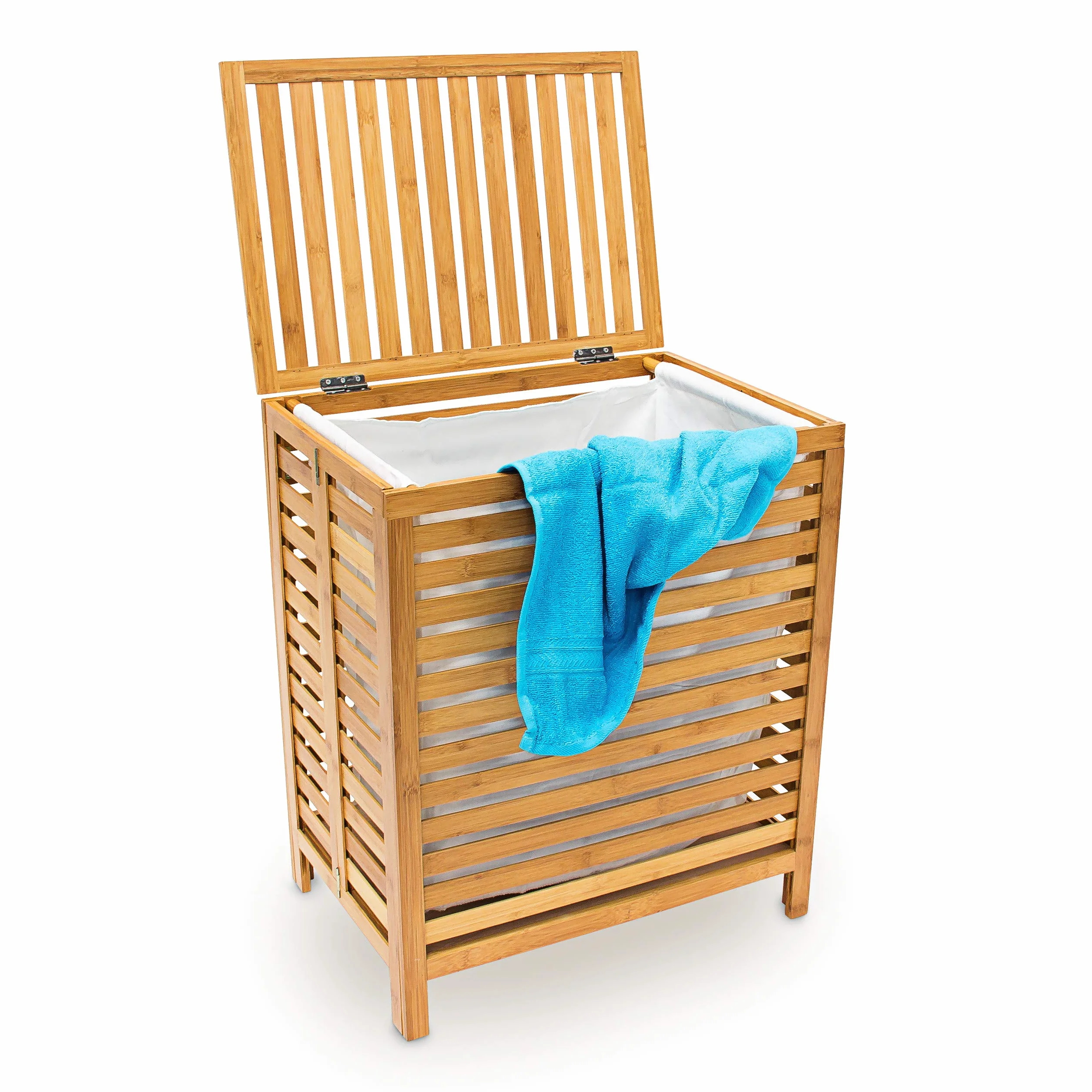 Relaxdays Cesta Portabiancheria, bambù, HBT: 60 x 50,5 x 35,5 cm, Accessorio da Bagno, con Coperchio, Marrone