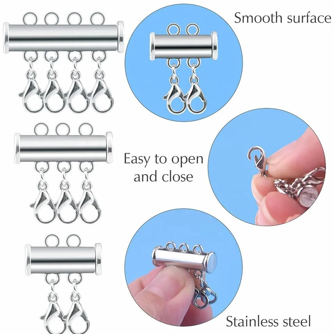JEYORZY 3pcs connettori per gioielli, chiusure magnetiche a strati per collane, chiusure a strati per collane, chiusure distanziali per collane a strati, separatori per collane multifilo, per 3 misure