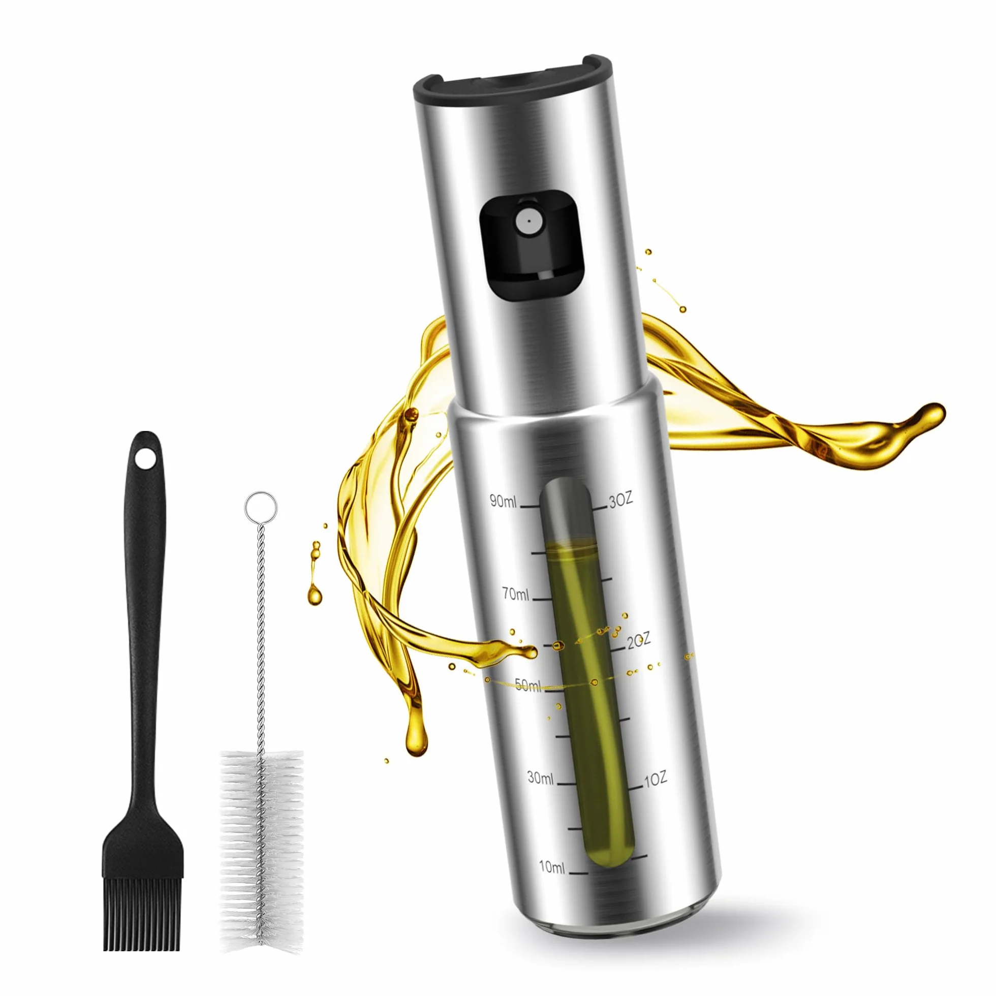 KitchenBoss Spruzzino Olio in Acciaio Inox 100ml per Friggitrice Aria, Spruzzi per Insalate, Grigliate e Fritture