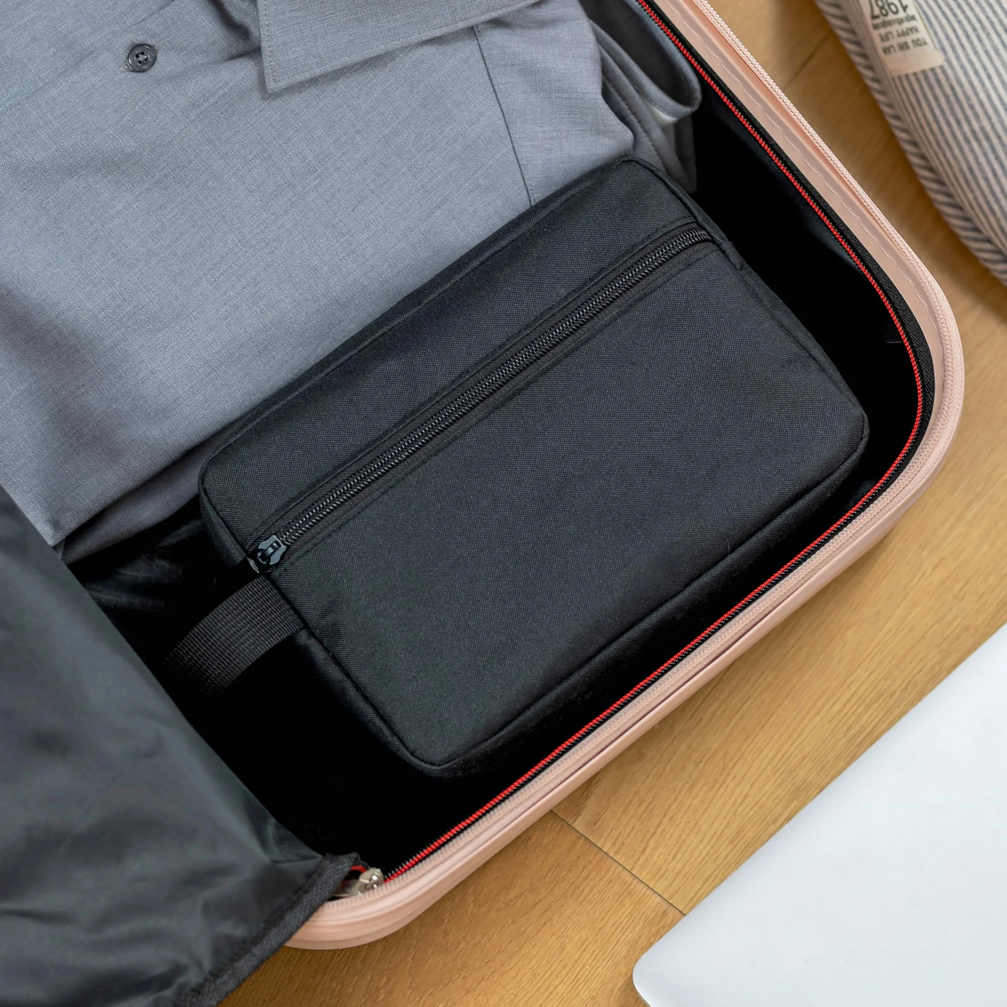 Borsa da toilette da viaggio uomo impermeabile con scomparto rasatura maniglia organizer cosmetici palestra doccia bagno Nero