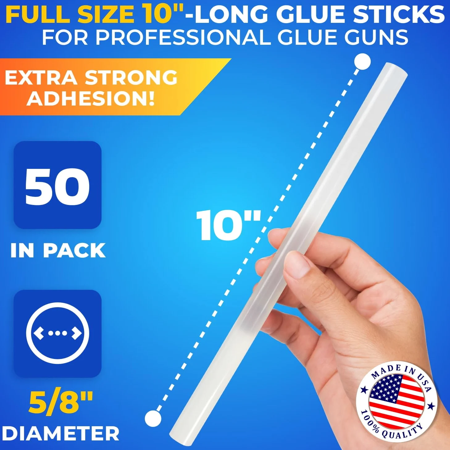 IDL Packaging Bastoncini di colla a caldo per pistole per colla, trasparenti (confezione da 50), per tutte le superfici, per legno, metallo, plastica, vetro, piastrelle, cartone, muratura, 1,5 x 25,4