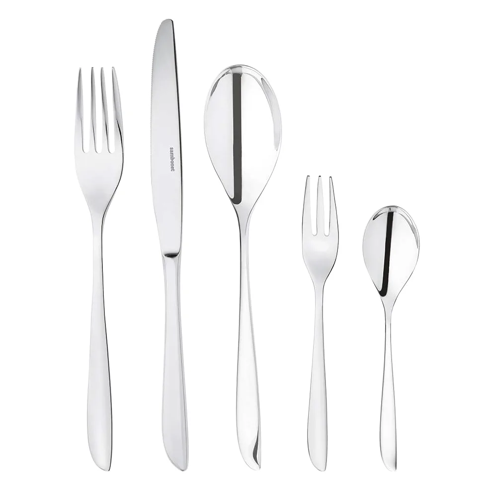 Sambonet Leaf 52163-N2 - Set di Posate da Tavola monoblocco in acciaio inox 18/10, per 12 persone, 60 pezzi: 12 forchette, 12 cucchiai, 12 coltelli, 12 cucchiaini da tè, 12 forchette dolce
