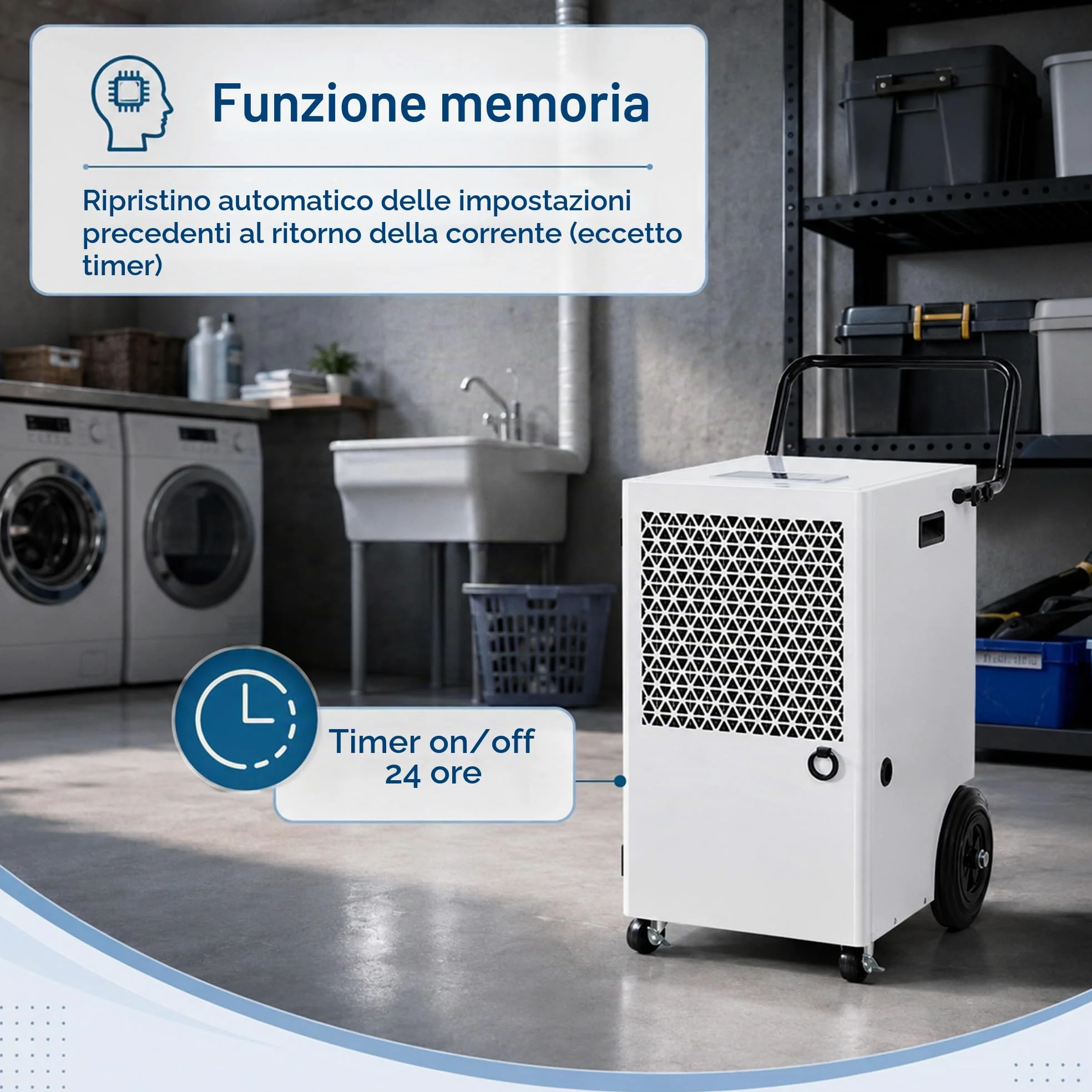 Deumidificatore Professionale Commerciale 120L: Deumidificatore Professionale Scarico Continuo Tubo 2m R290 Compressore 300m²/600m³ per Magazzino Garage Officina Cantina Lavanderia Deposito