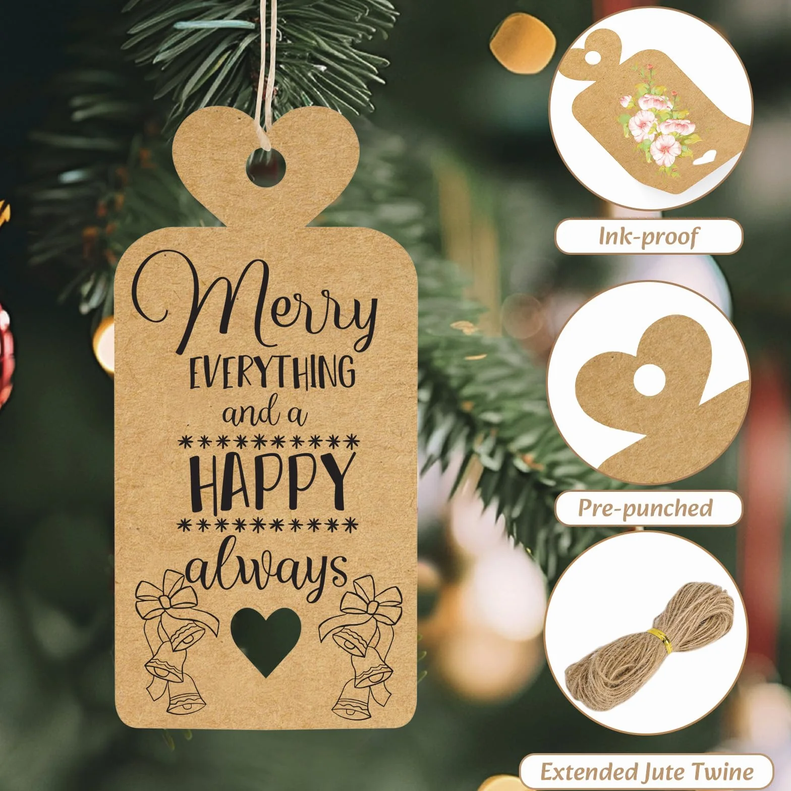 120PCS Cartoncini per Bomboniere 5x10CM Carta Kraft Etichette Vuote con Filo & 30M Juta Naturale DIY per Regali di Matrimonio, Regali, Etichette Marroni, Prezzo, Etichette con Filo-Cuore