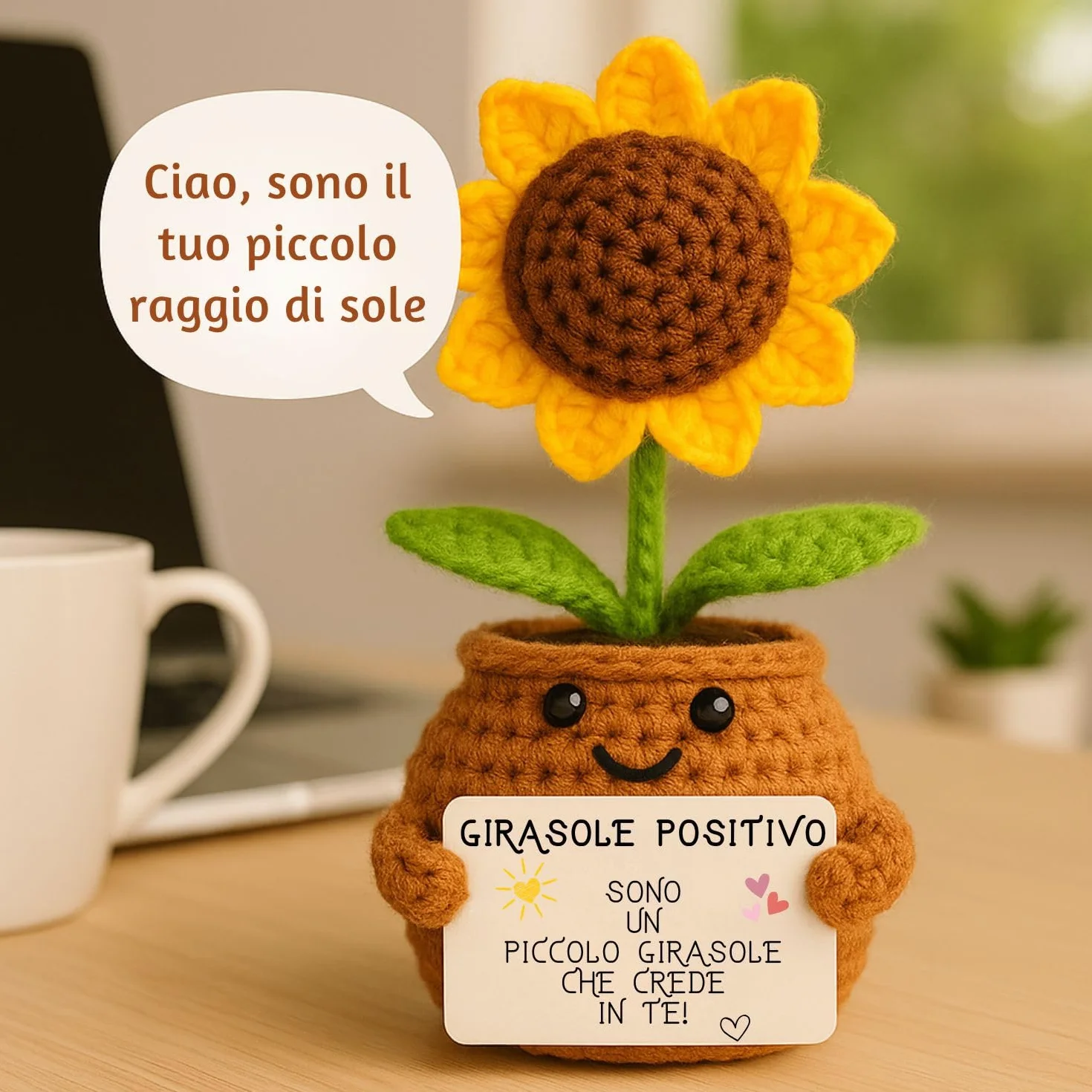 Patate Positive Girasole Positivo Fiore Artificiale in Vaso Idea Regalo Originale Festa della Mamma Decorazione Casa