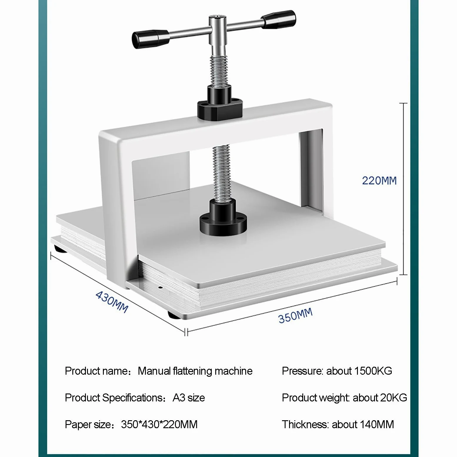 Macchina manuale per carta per documenti A4 A3, libri, appunti, appiattimento, fatture e francobolli, strumento resistente per rilegatura, per uso domestico e ufficio
