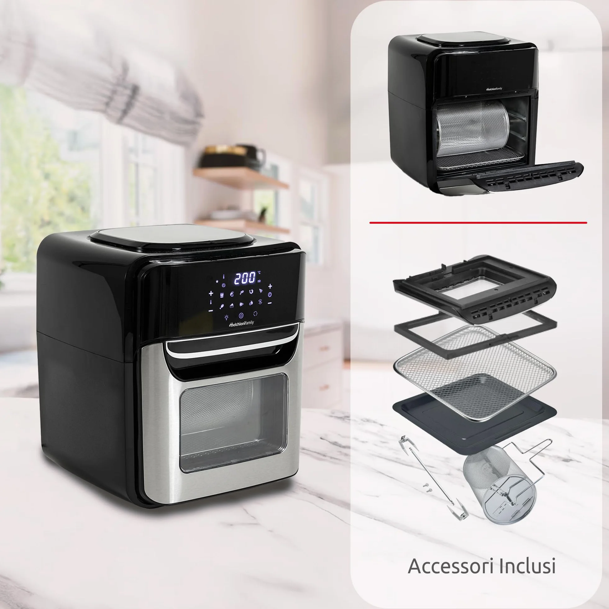 Melchioni Family Smart VIRGINIA Air Fryer 12L friggitrice ad aria Wi-Fi 1700W nero