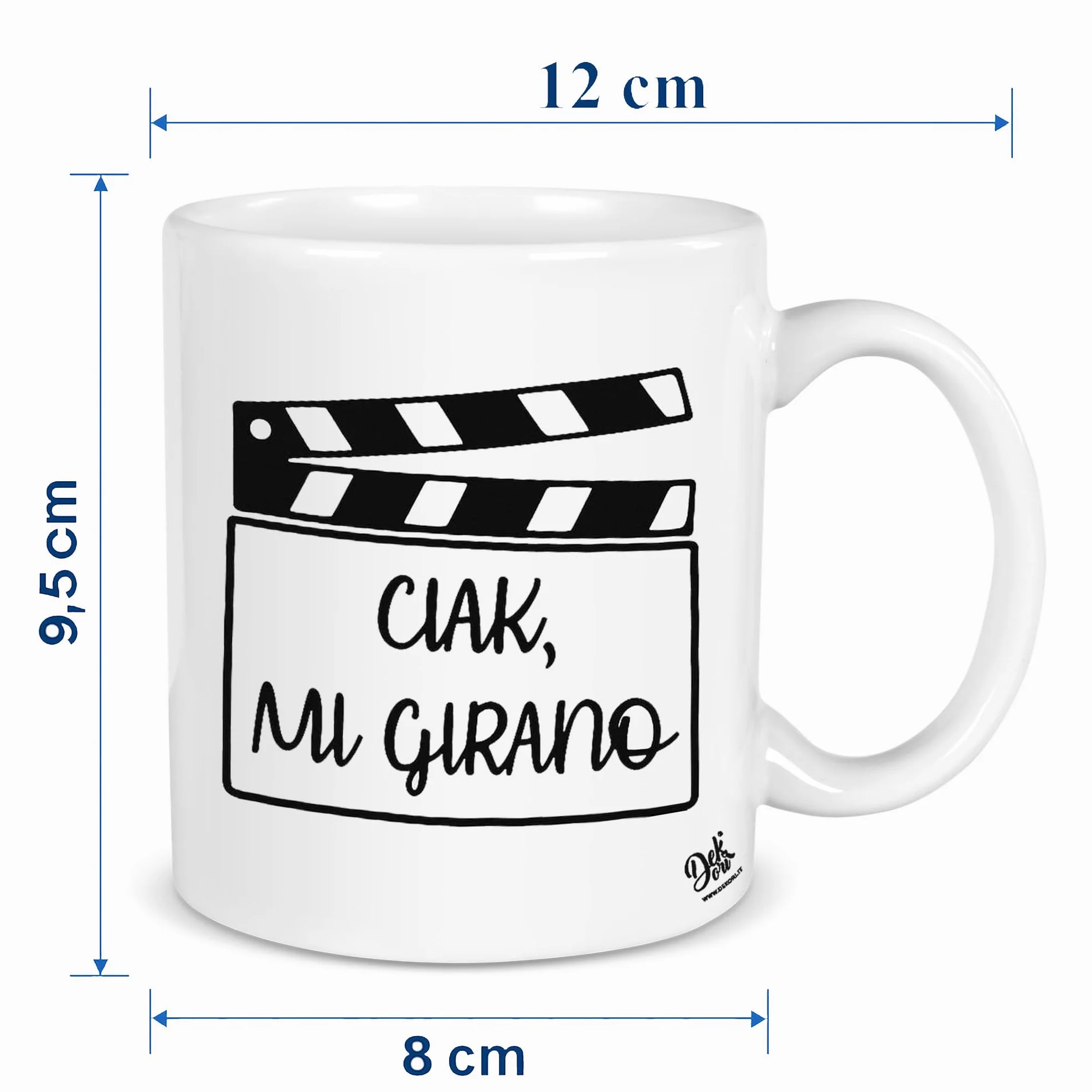 DEKORI Tazza in ceramica 350 ml con scritta Ciak mi girano – Idea regalo ironica per amanti del cinema