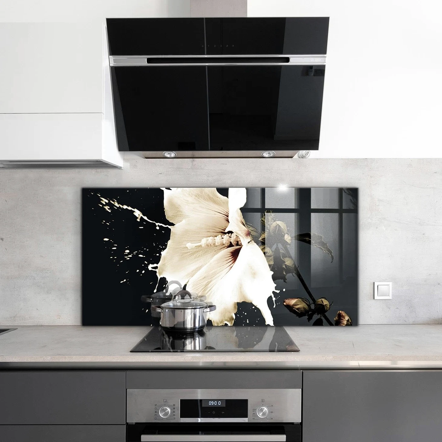 Wallfluent 100x50 cm Pannello Cucina Decorazione Murale - Fiore Bianco Astratto